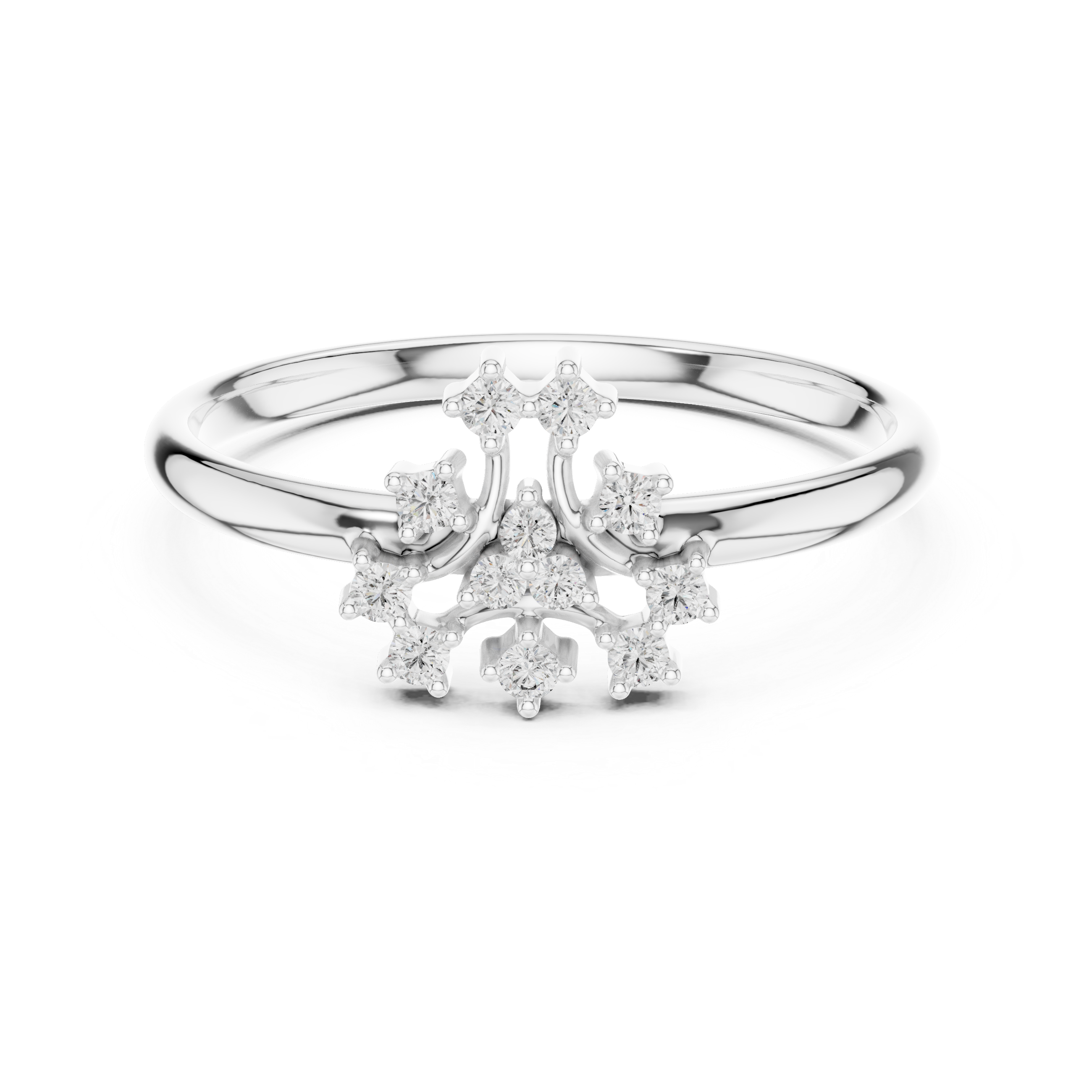 Elegant Crown-Inspired Diamond Ring – Minimal Floral Cluster Gold Band