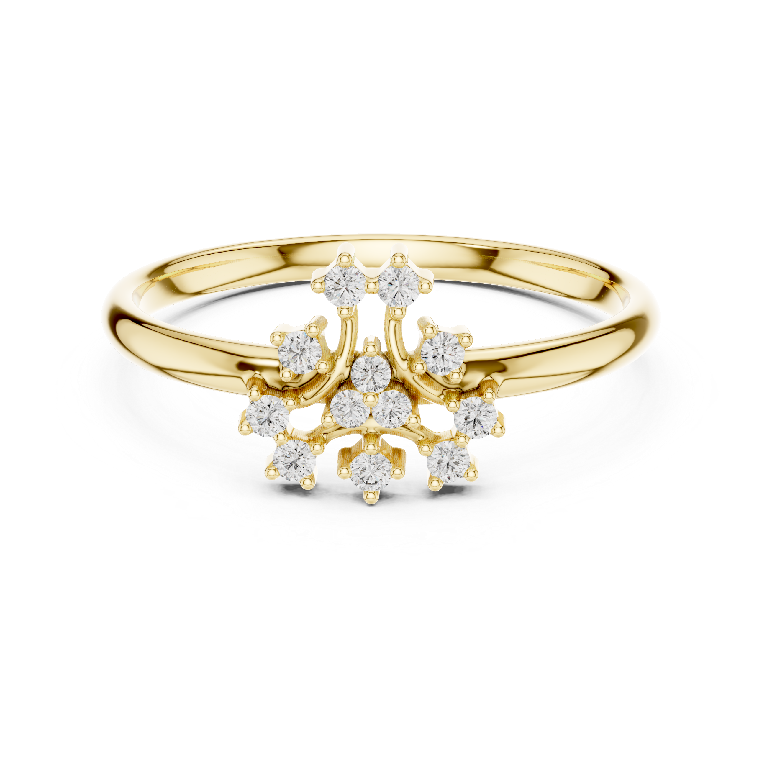 Elegant Crown-Inspired Diamond Ring – Minimal Floral Cluster Gold Band