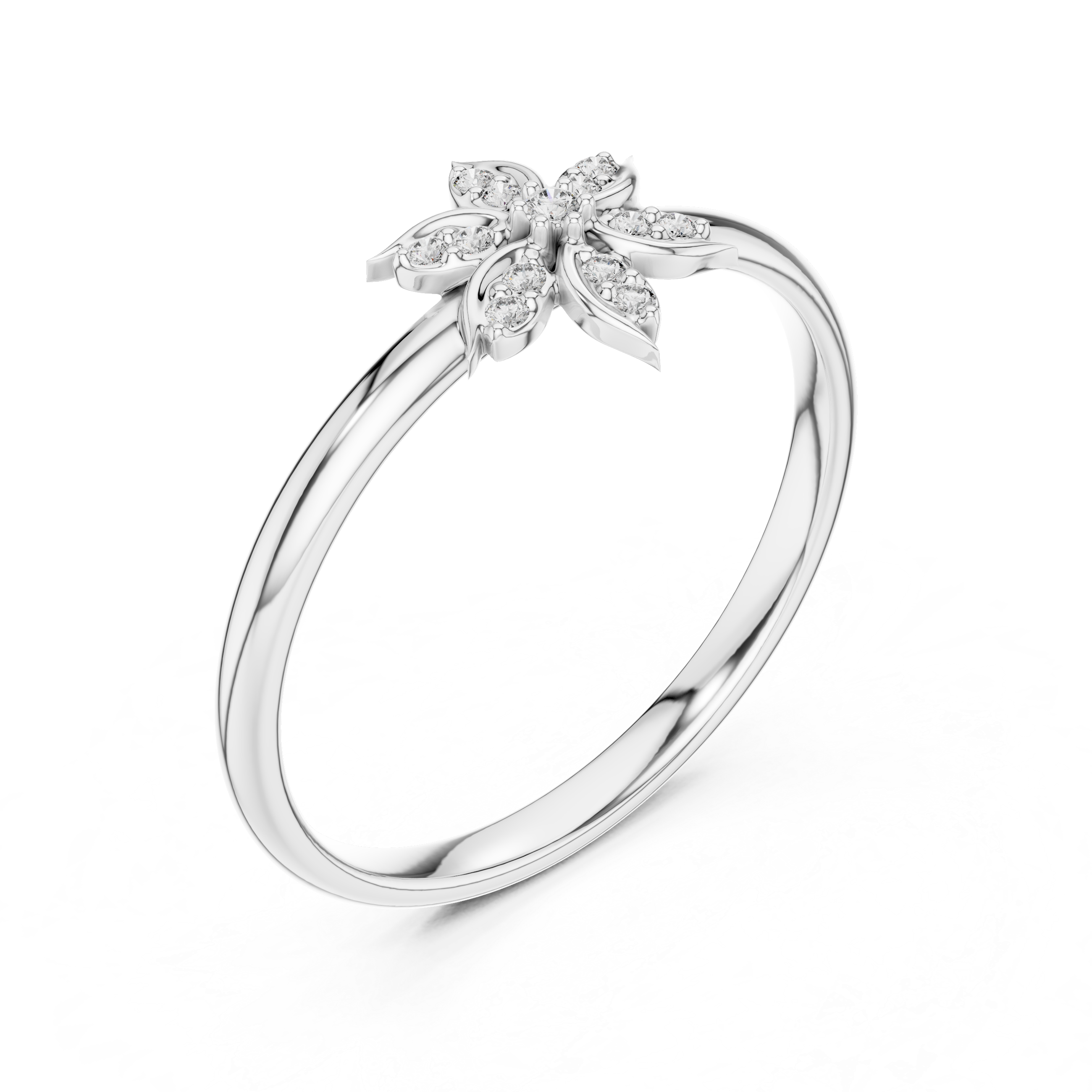 Delicate Floral Diamond Ring – Petal Cluster Gold Band