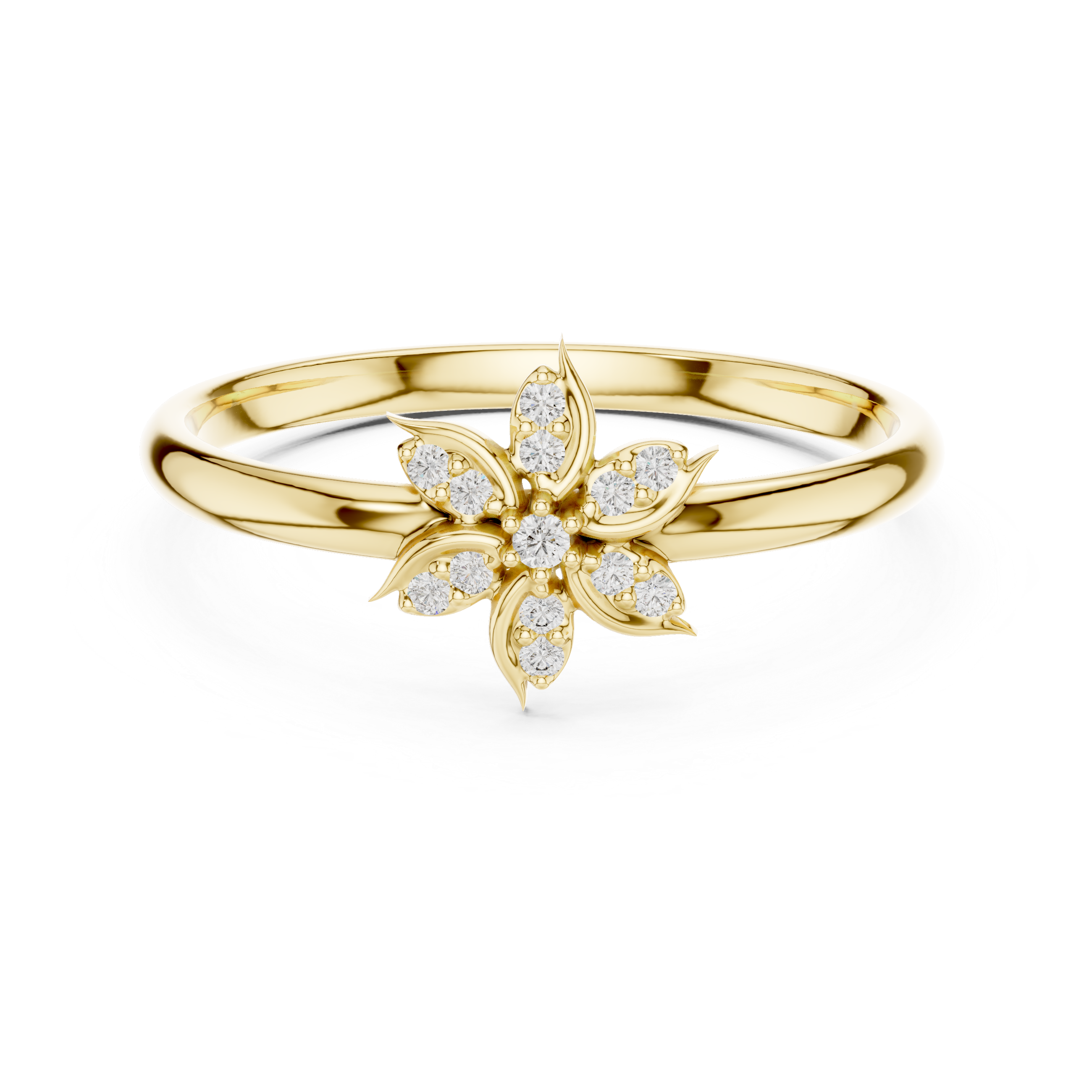 Delicate Floral Diamond Ring – Petal Cluster Gold Band
