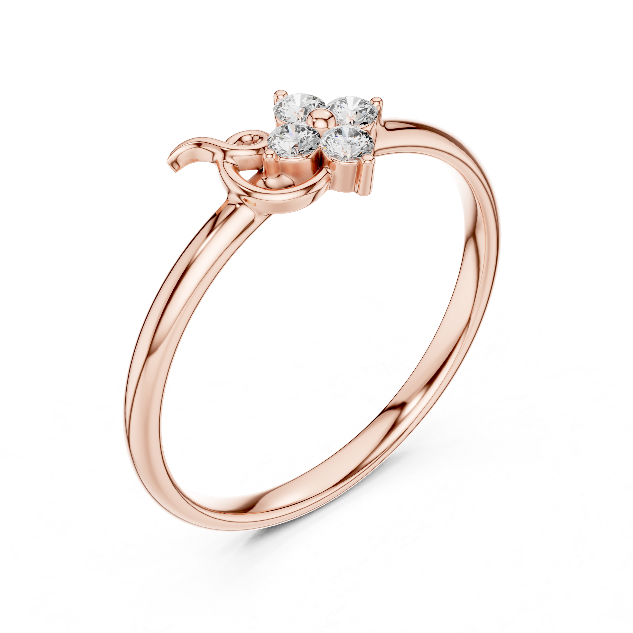 Floral Four Diamond Swirl Ring