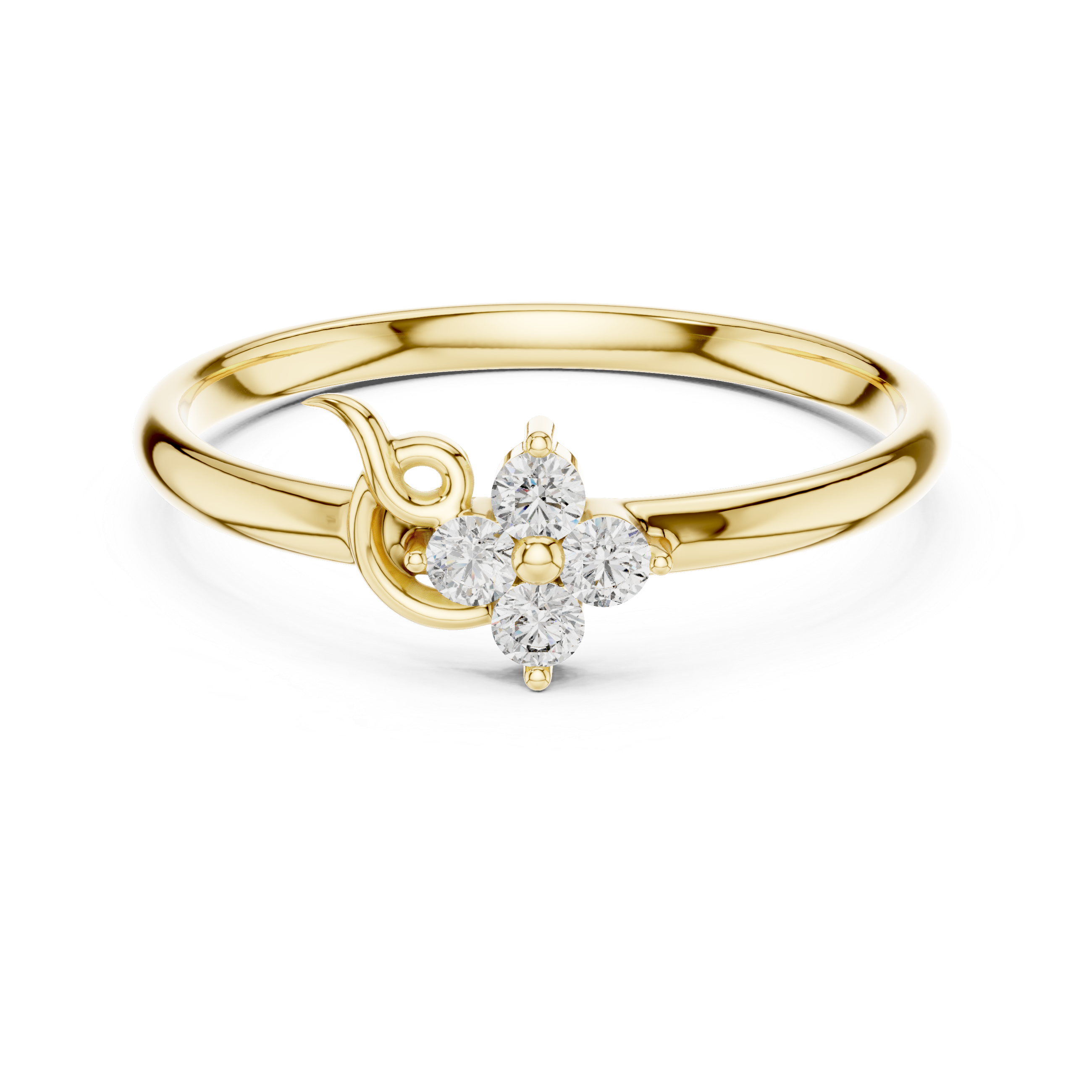 Floral Four Diamond Swirl Ring