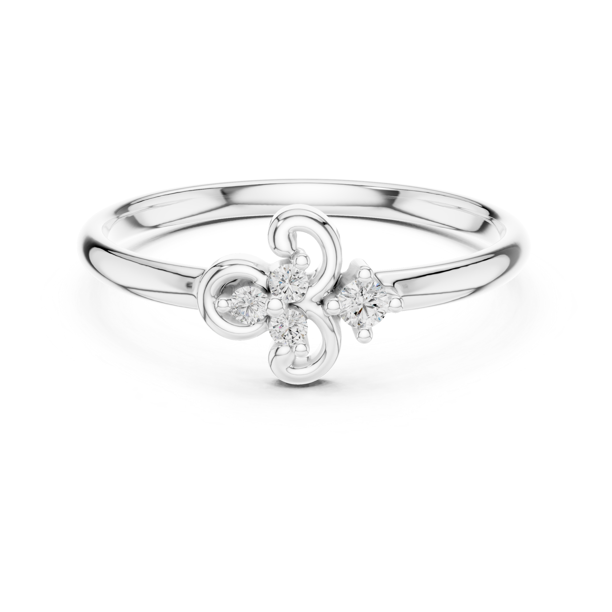 Elegant Four Diamond Swirl Cluster Ring