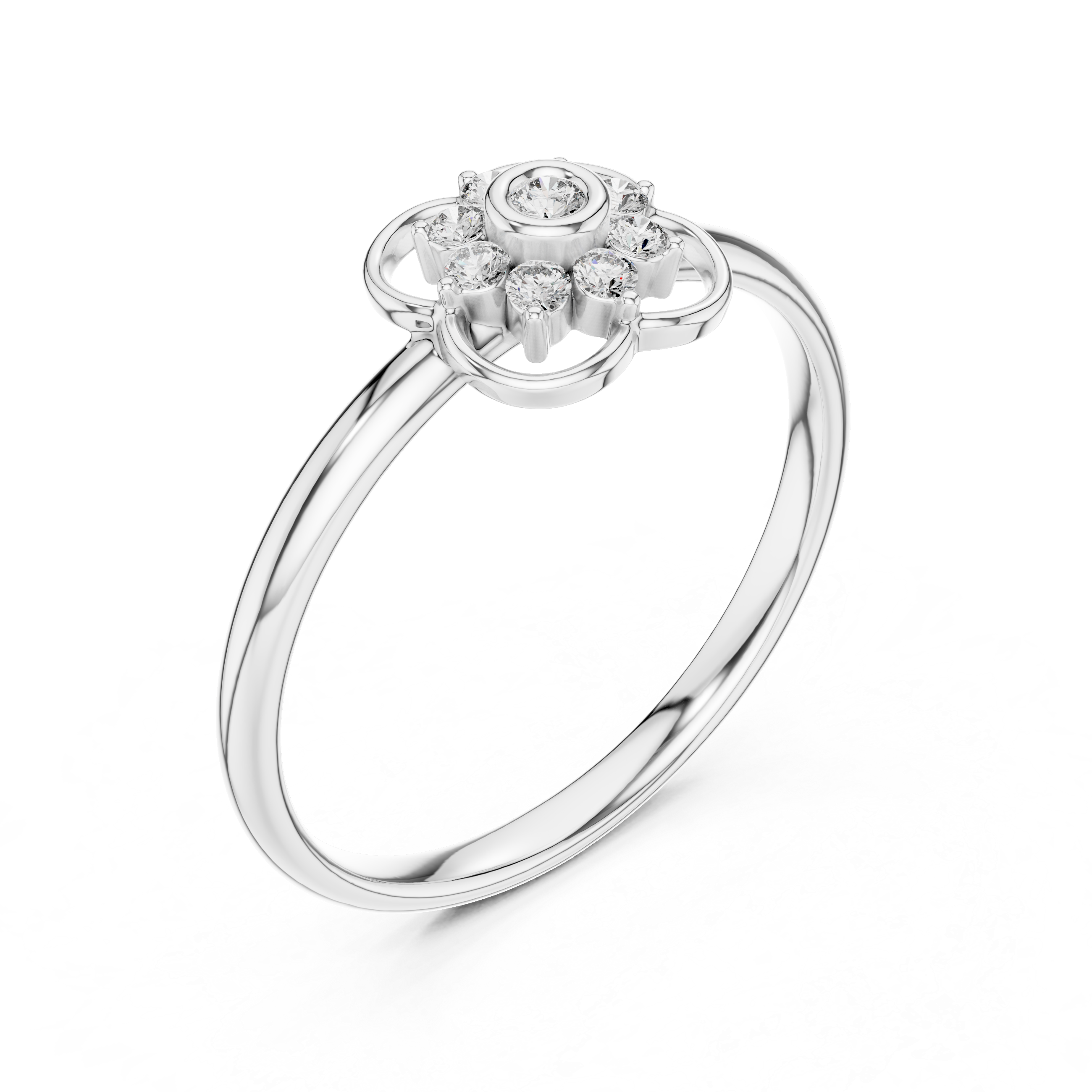 Bezel Center Floral Diamond Ring