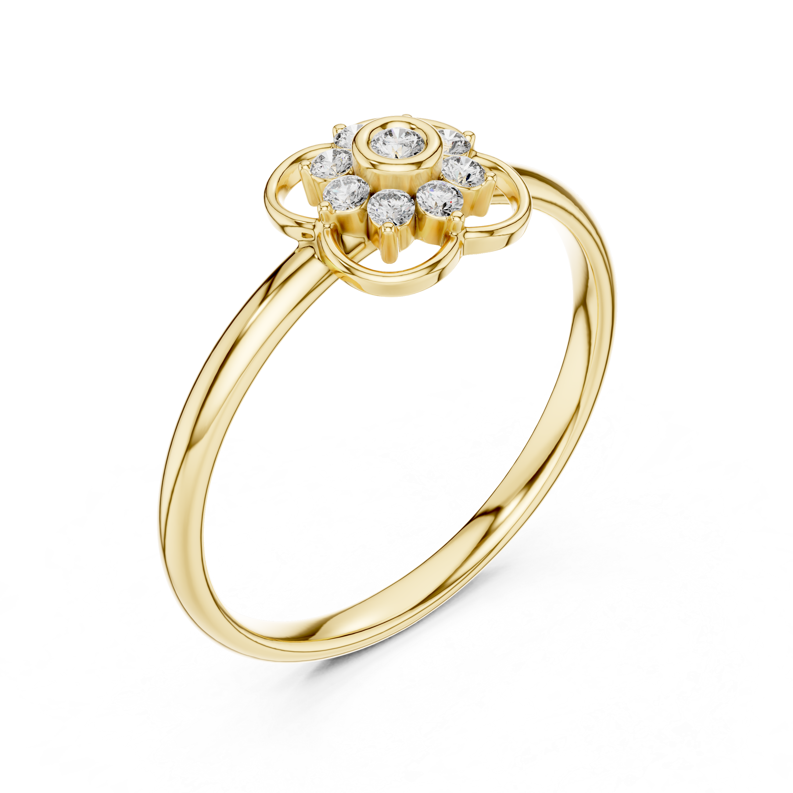 Bezel Center Floral Diamond Ring