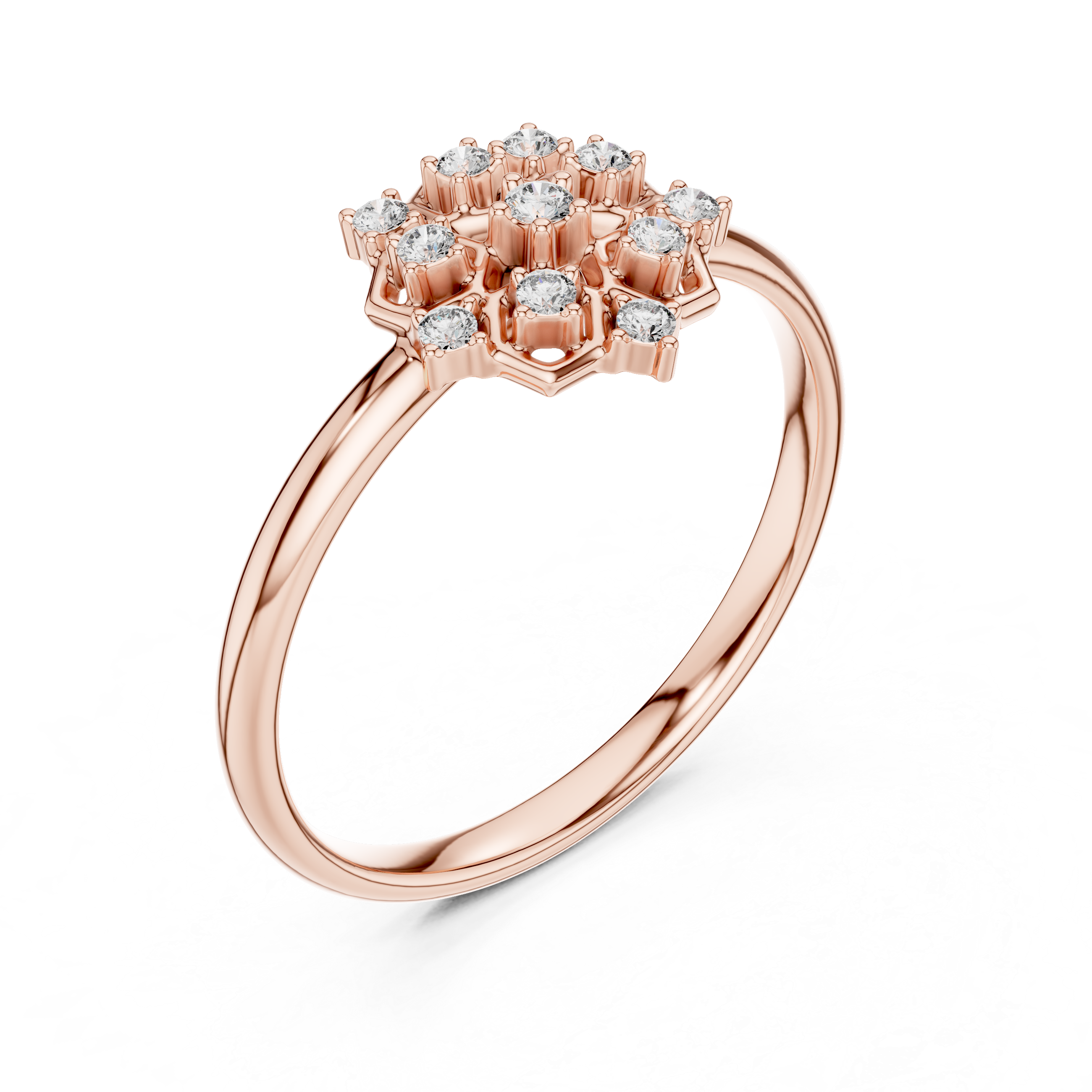 Geometric Floral Cluster Diamond Ring