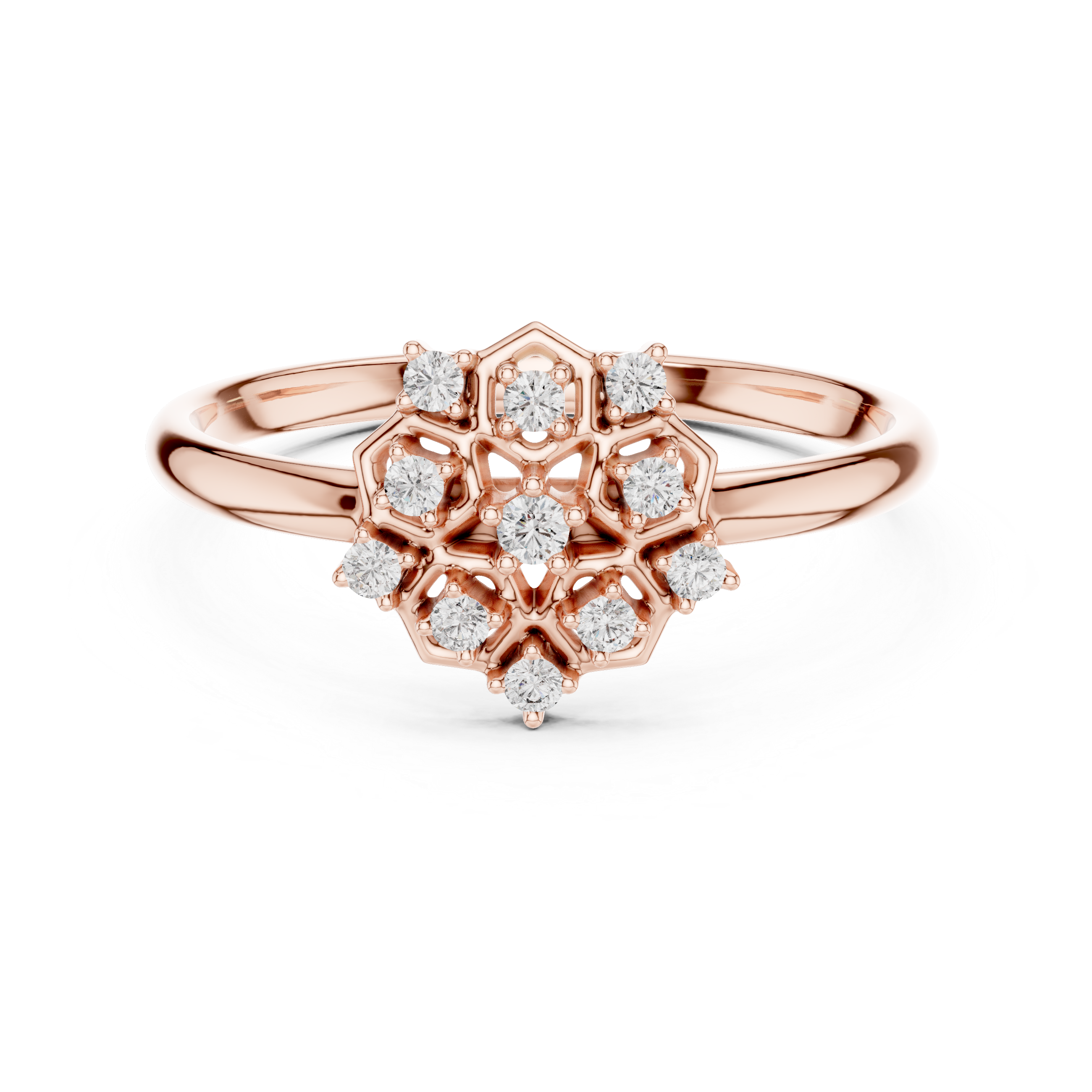Geometric Floral Cluster Diamond Ring