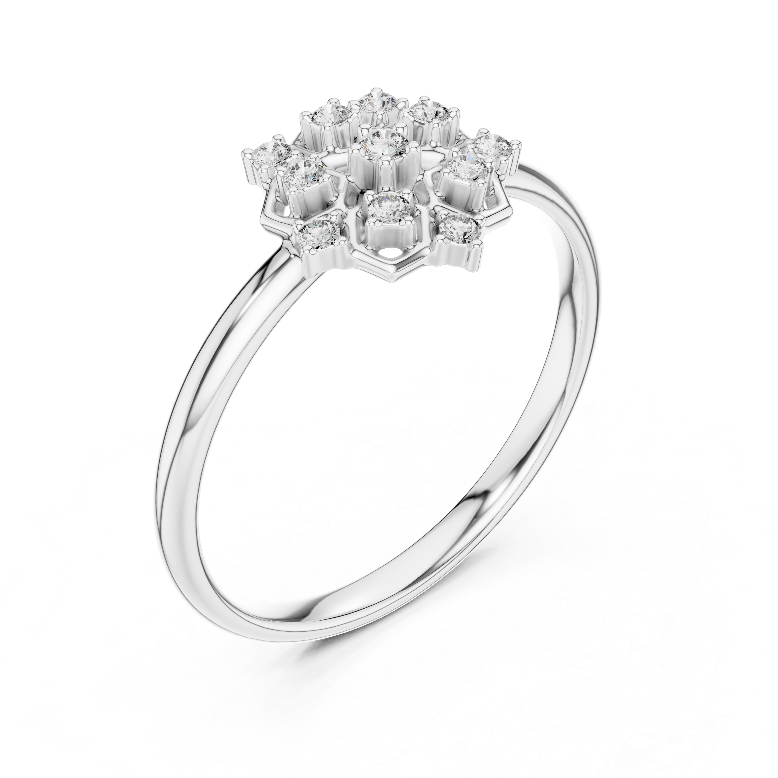 Geometric Floral Cluster Diamond Ring