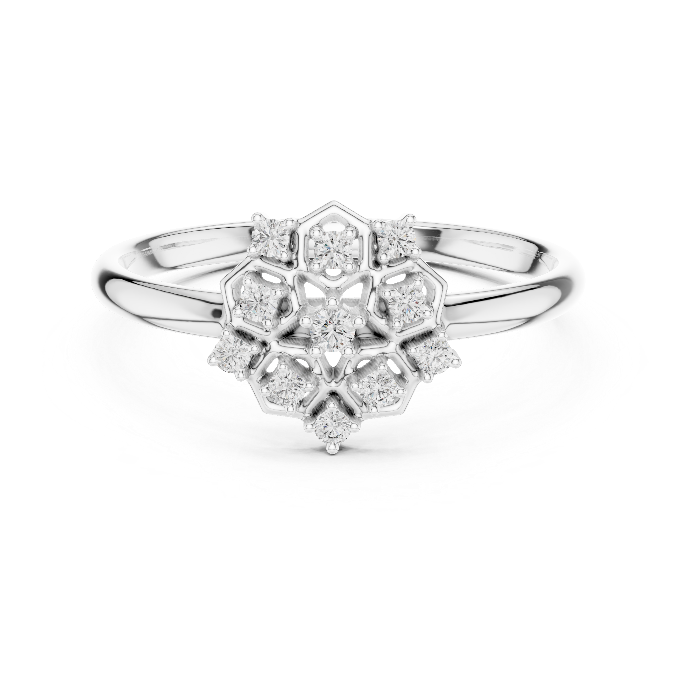 Geometric Floral Cluster Diamond Ring