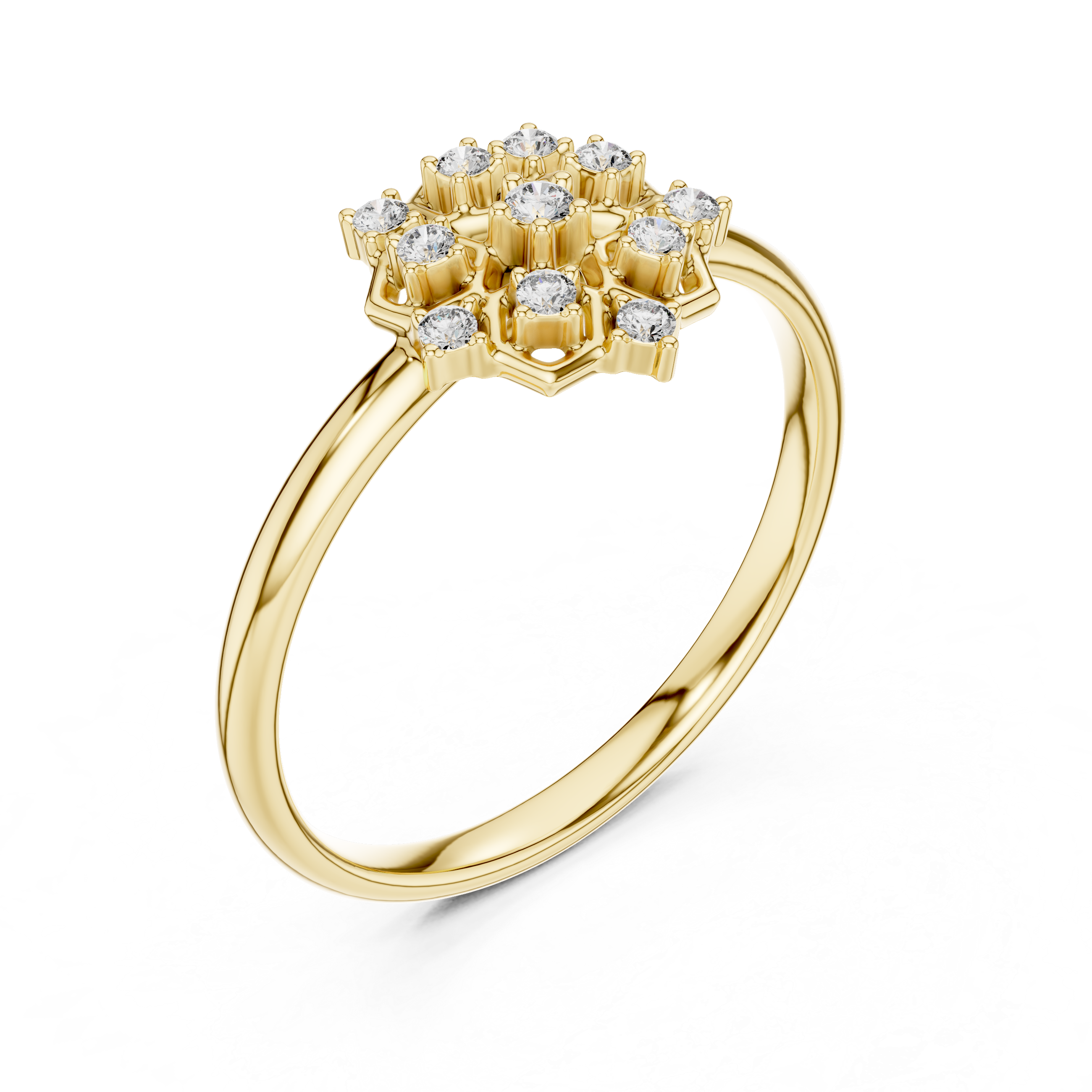 Geometric Floral Cluster Diamond Ring