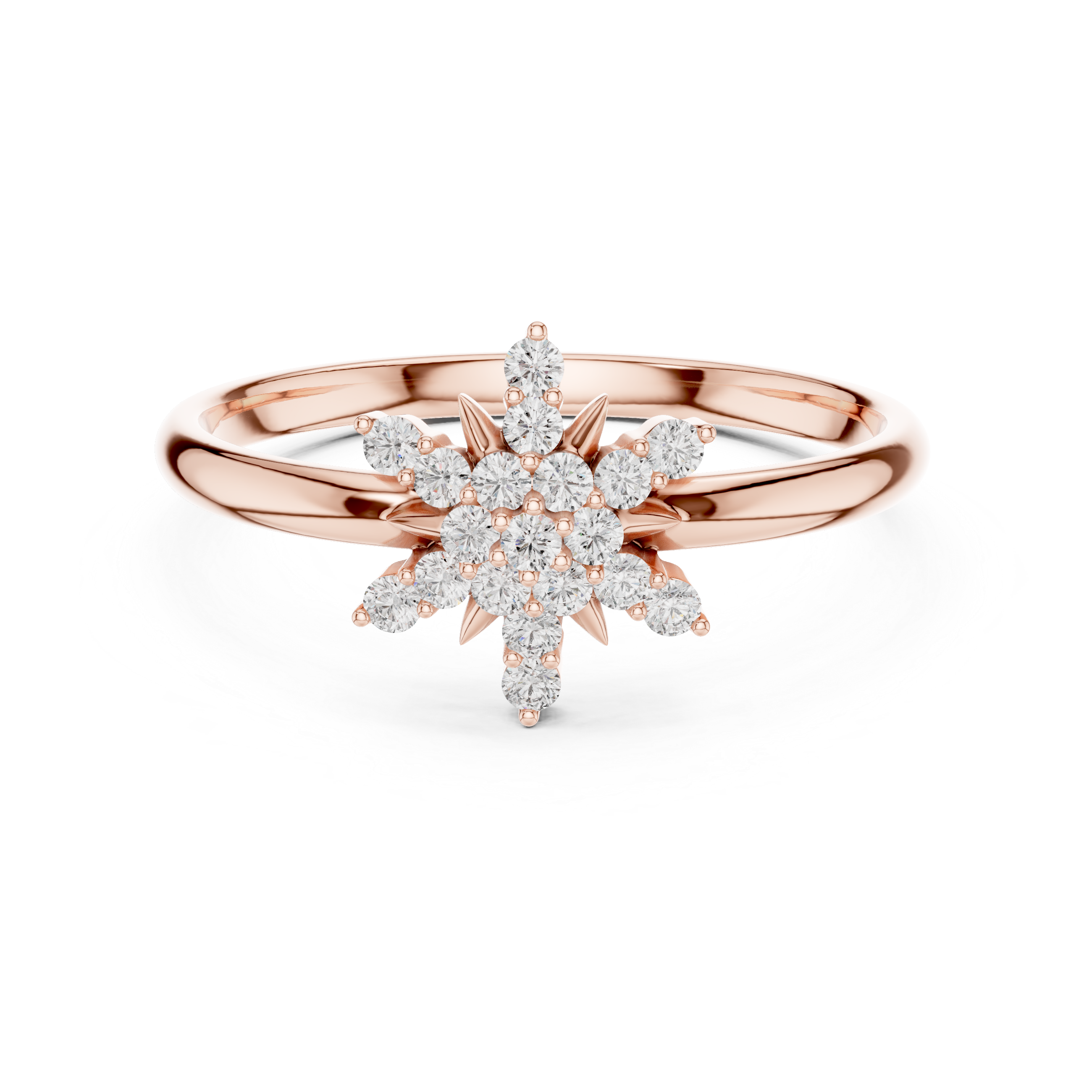 Starburst Diamond Cluster Ring – Radiant Floral Gold Design