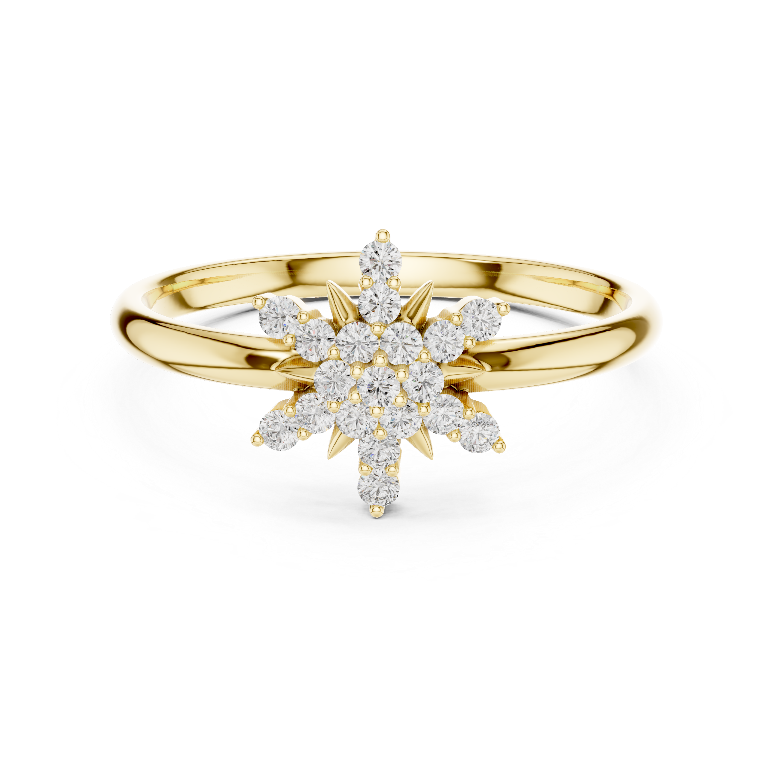 Starburst Diamond Cluster Ring – Radiant Floral Gold Design