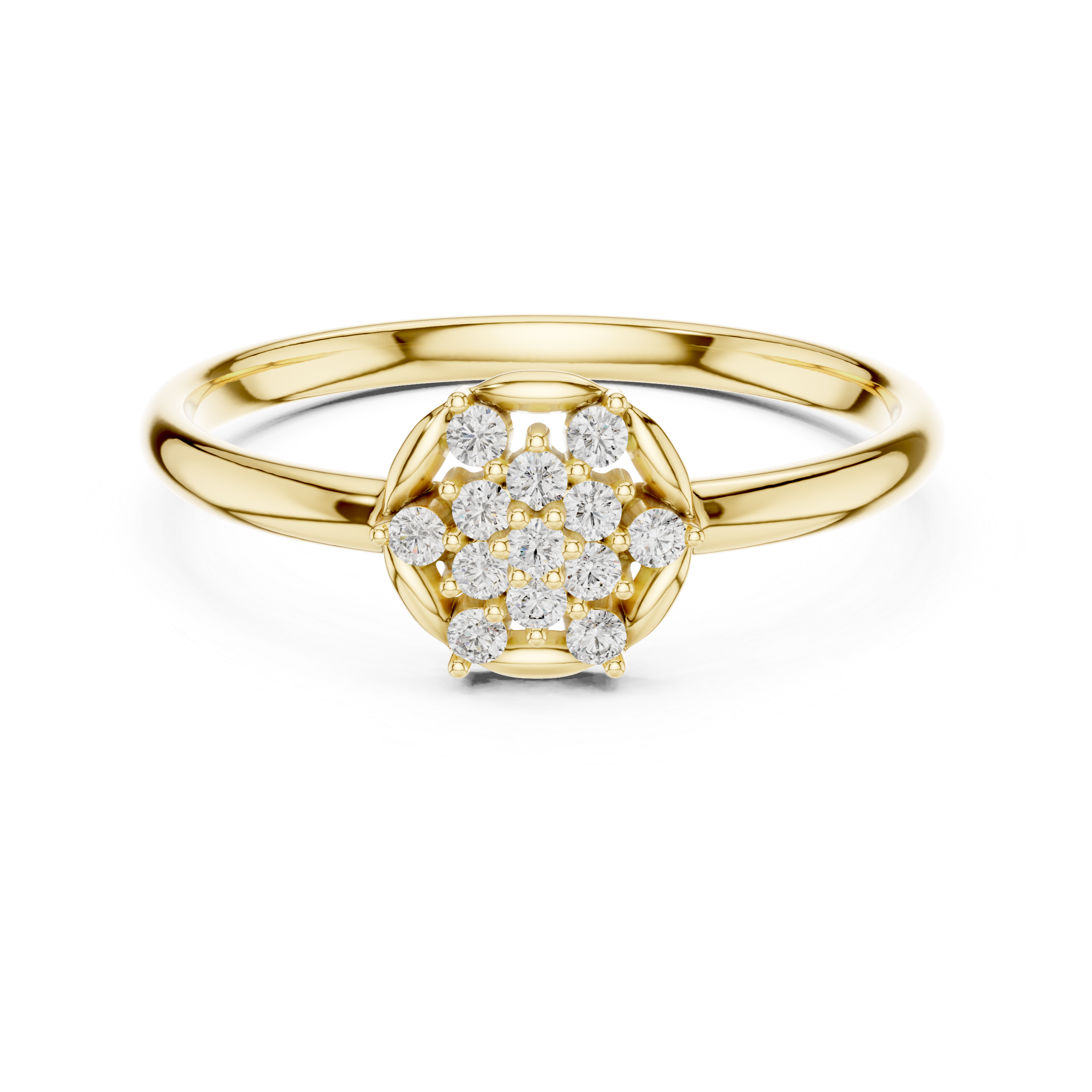 Classic Round Diamond Cluster Ring – Minimal Gold Halo Design