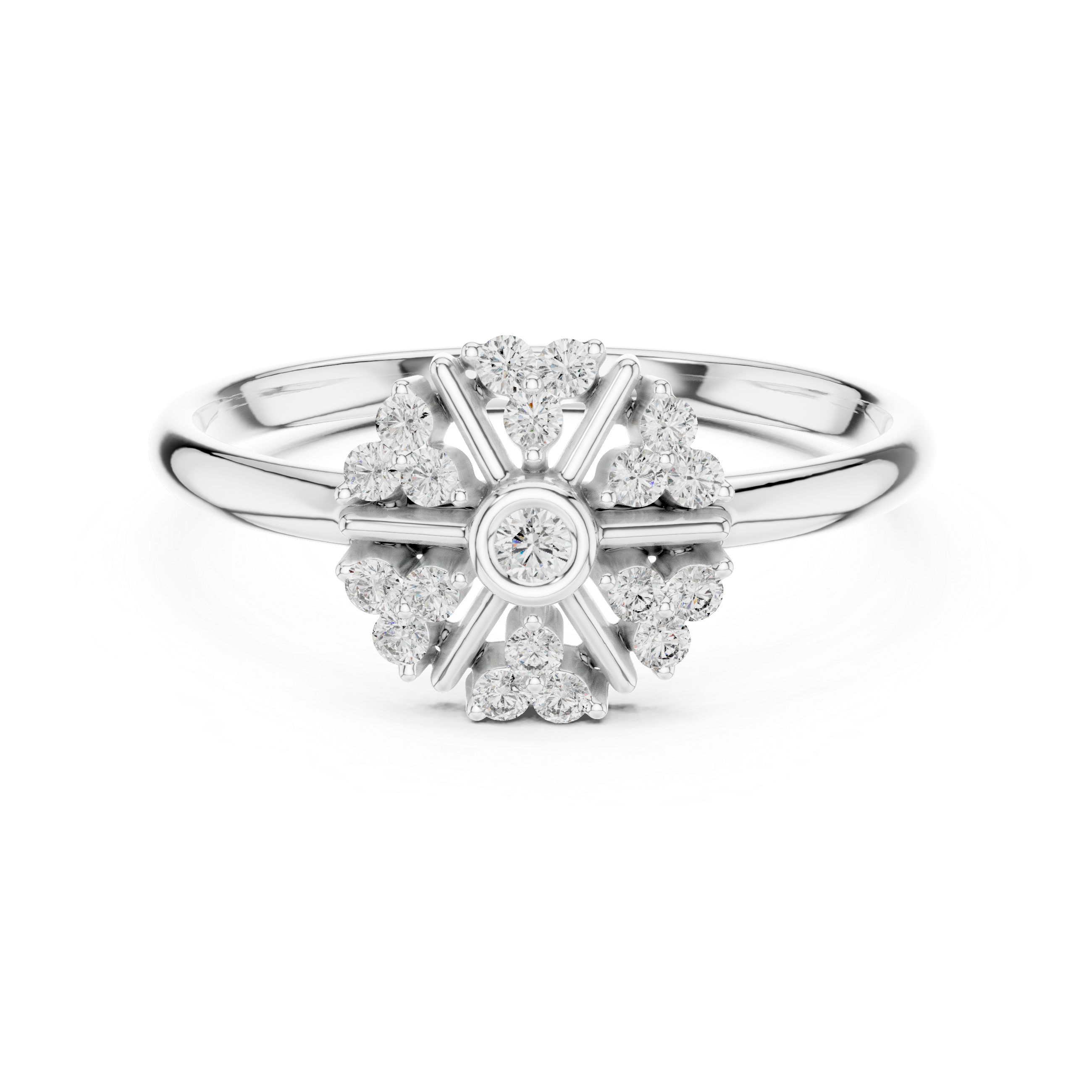 Radiant Diamond Cluster Ring – Sunburst Halo Design