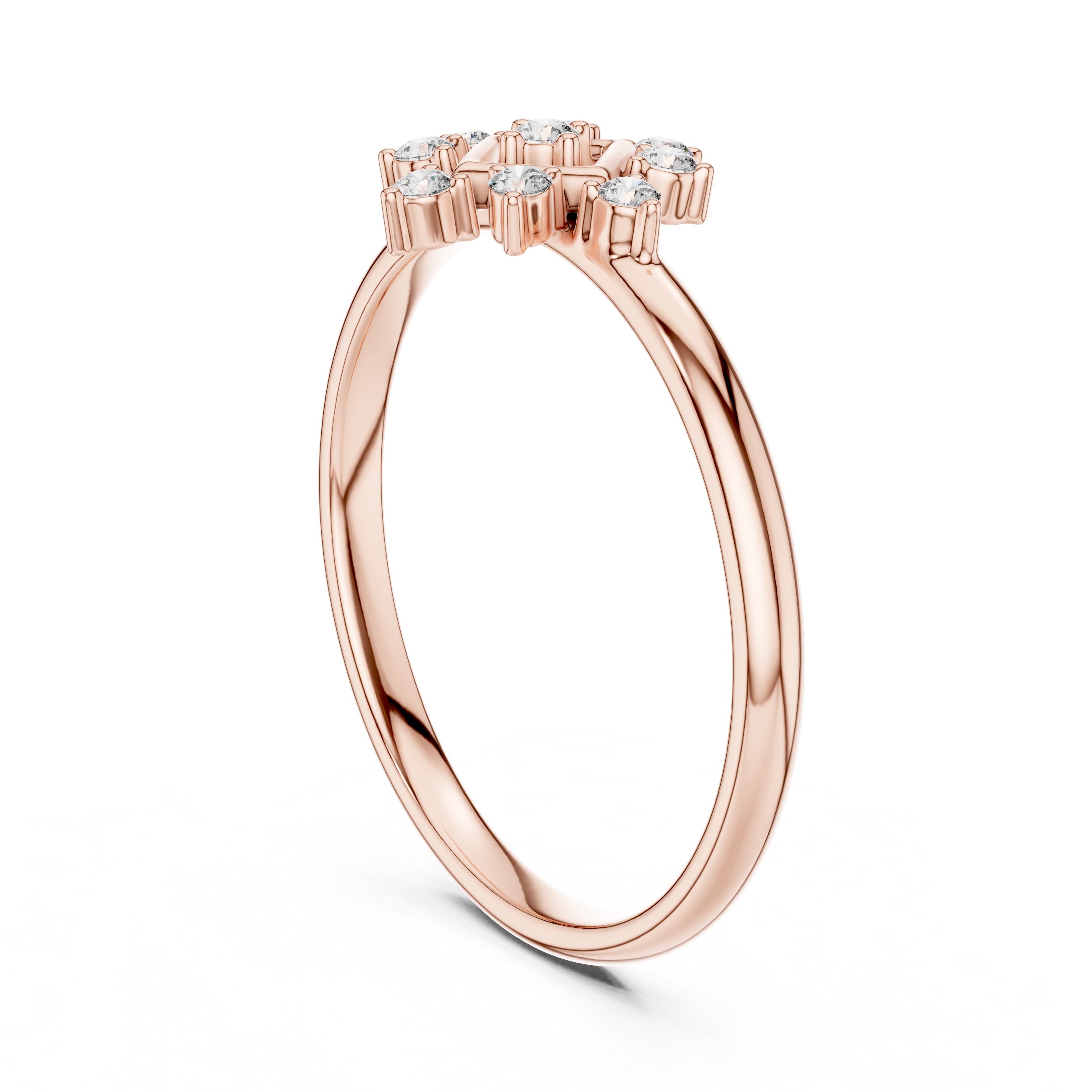 Geometric Diamond Halo Ring – Square Frame Floral Cluster