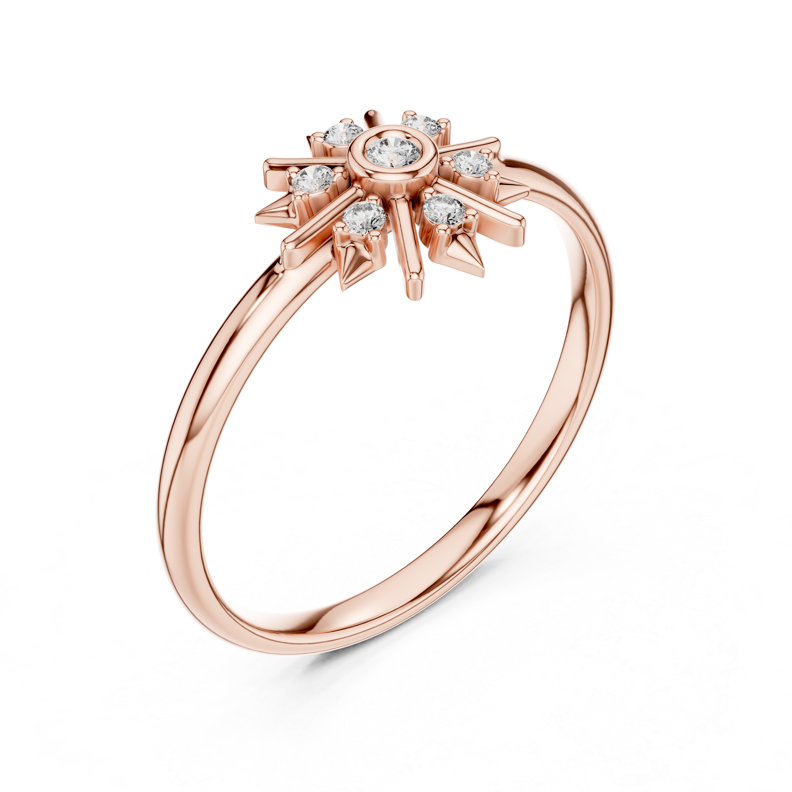 Starburst Diamond Cluster Ring – Geometric Floral Design