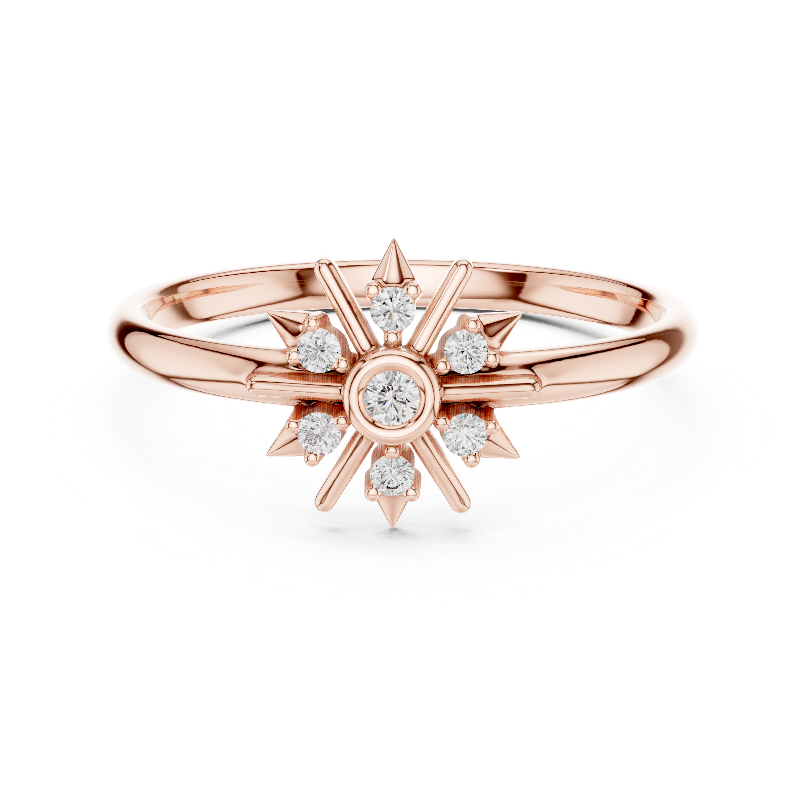Starburst Diamond Cluster Ring – Geometric Floral Design