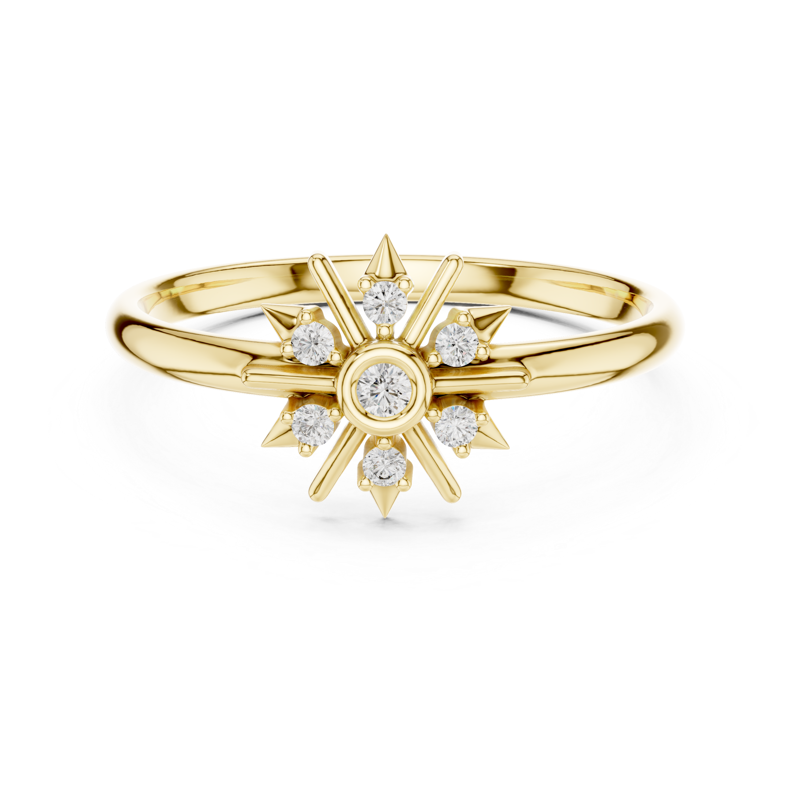 Starburst Diamond Cluster Ring – Geometric Floral Design