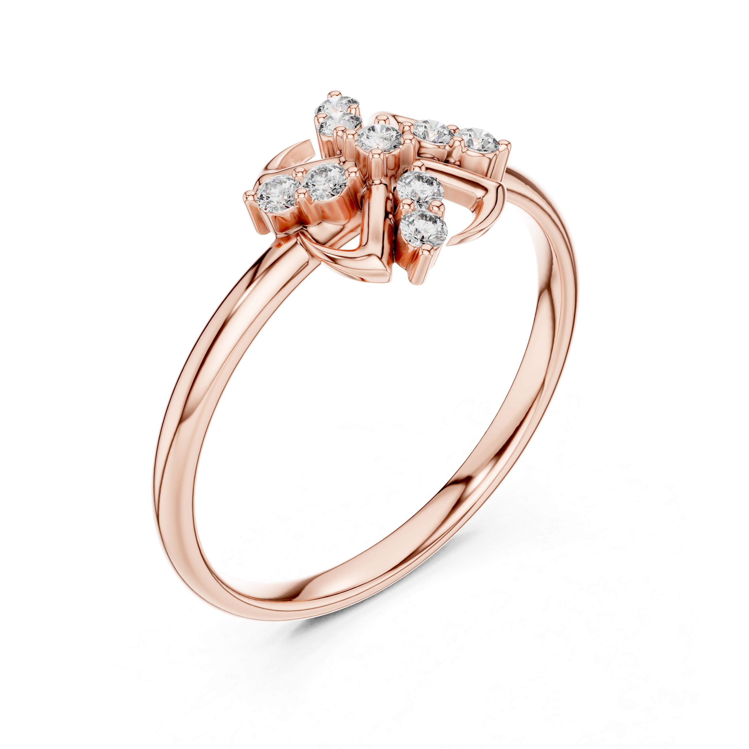 Swirl Cross Diamond Cluster Ring – Modern Floral Twist Design