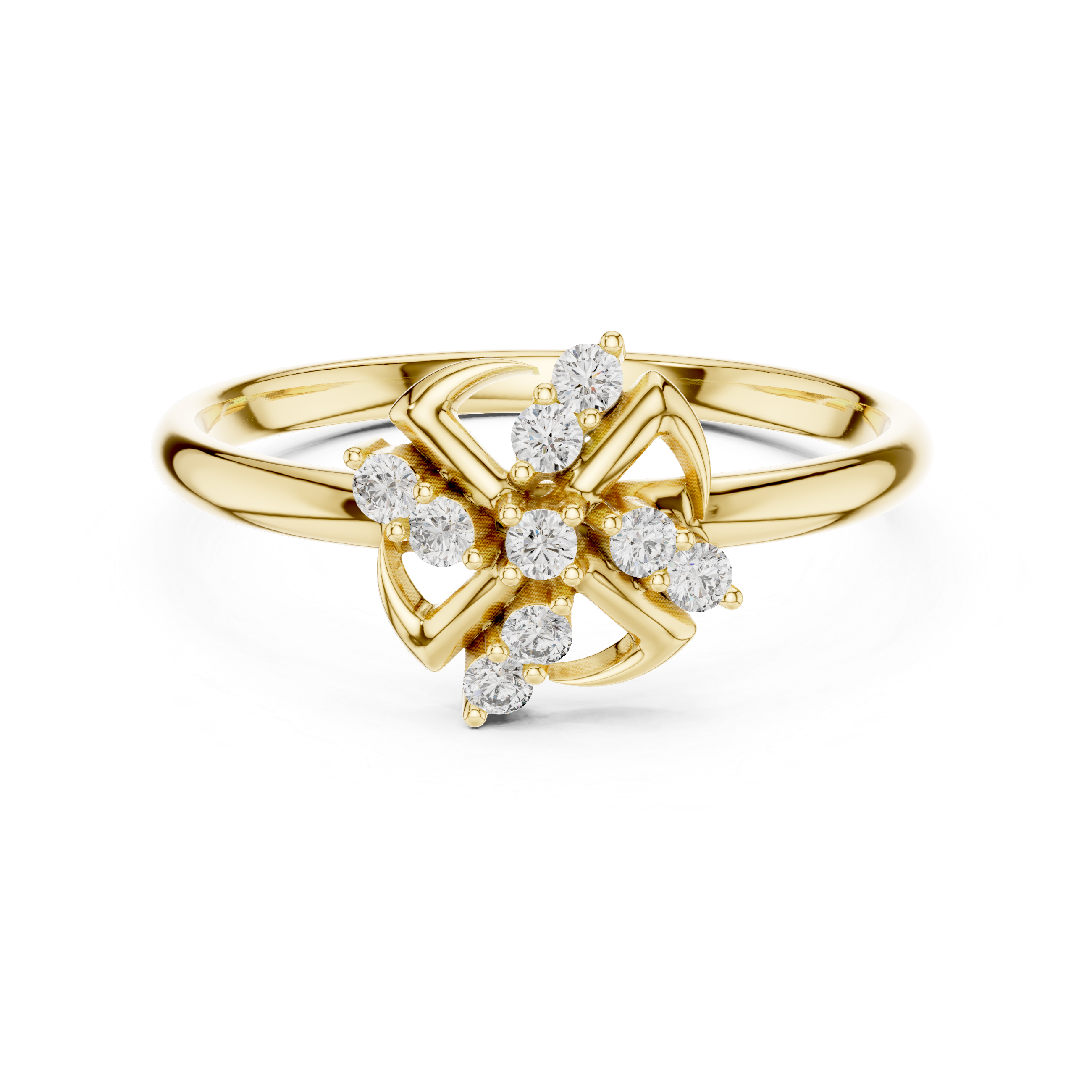 Swirl Cross Diamond Cluster Ring – Modern Floral Twist Design