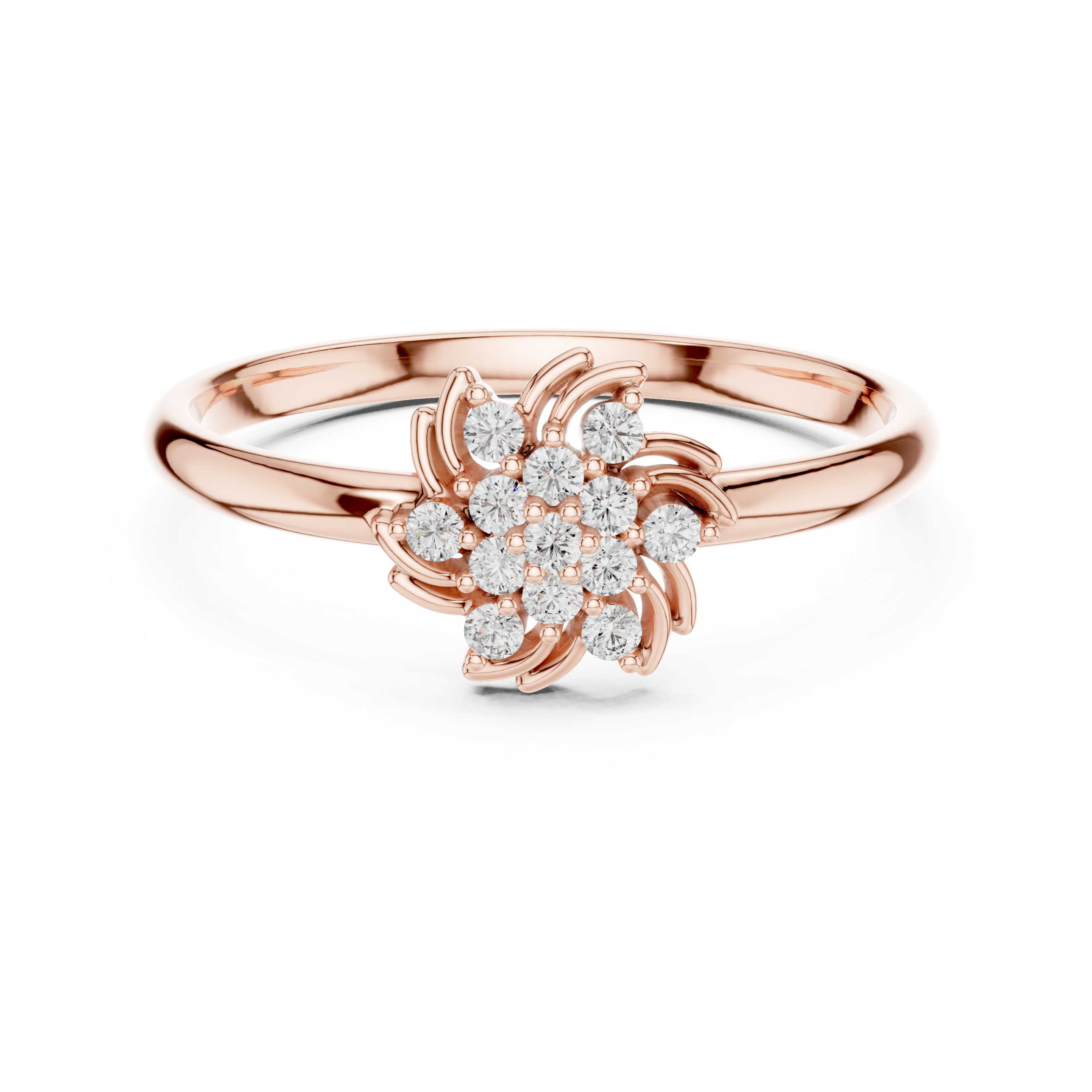Twisted Floral Diamond Cluster Ring – Swirl Petal Design