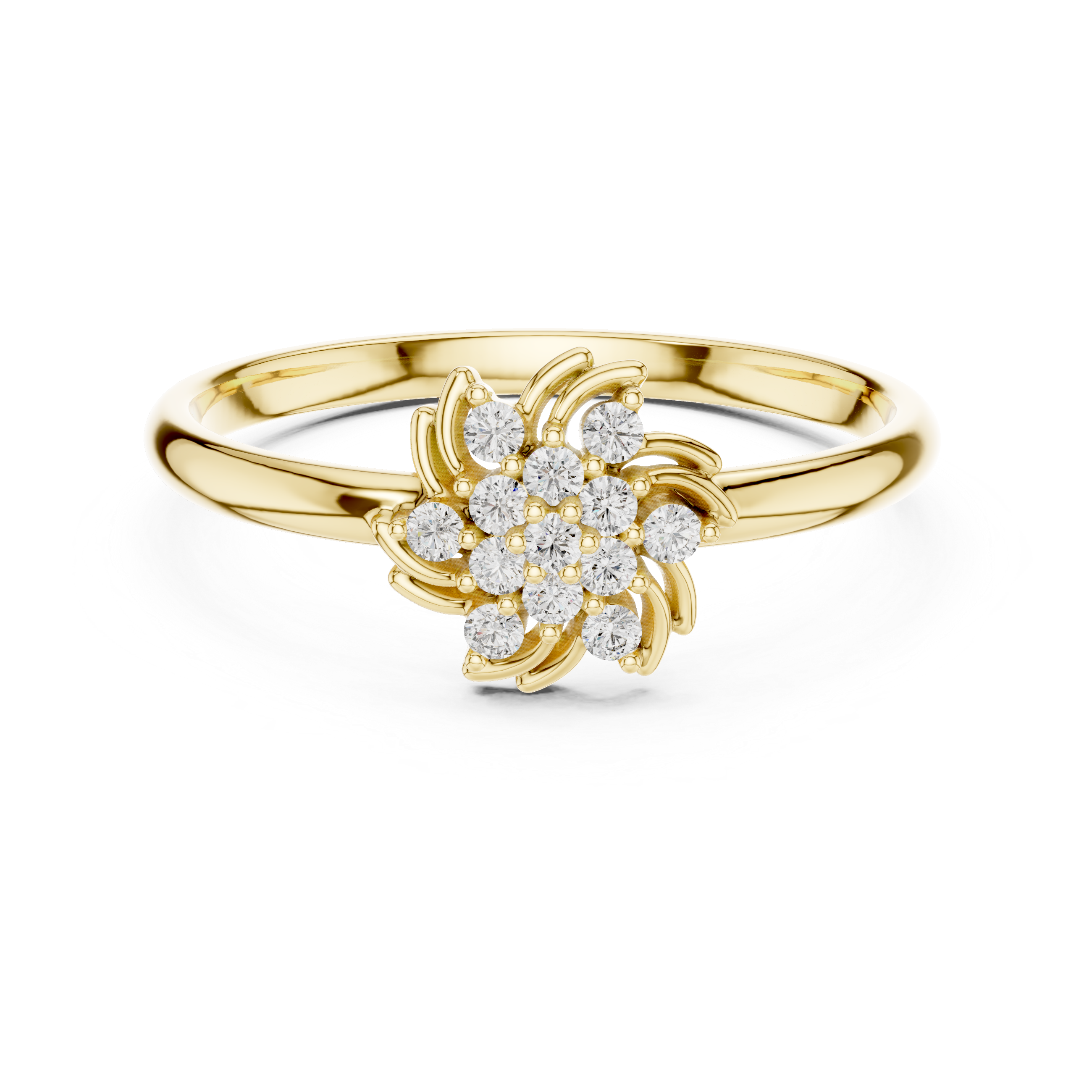 Twisted Floral Diamond Cluster Ring – Swirl Petal Design
