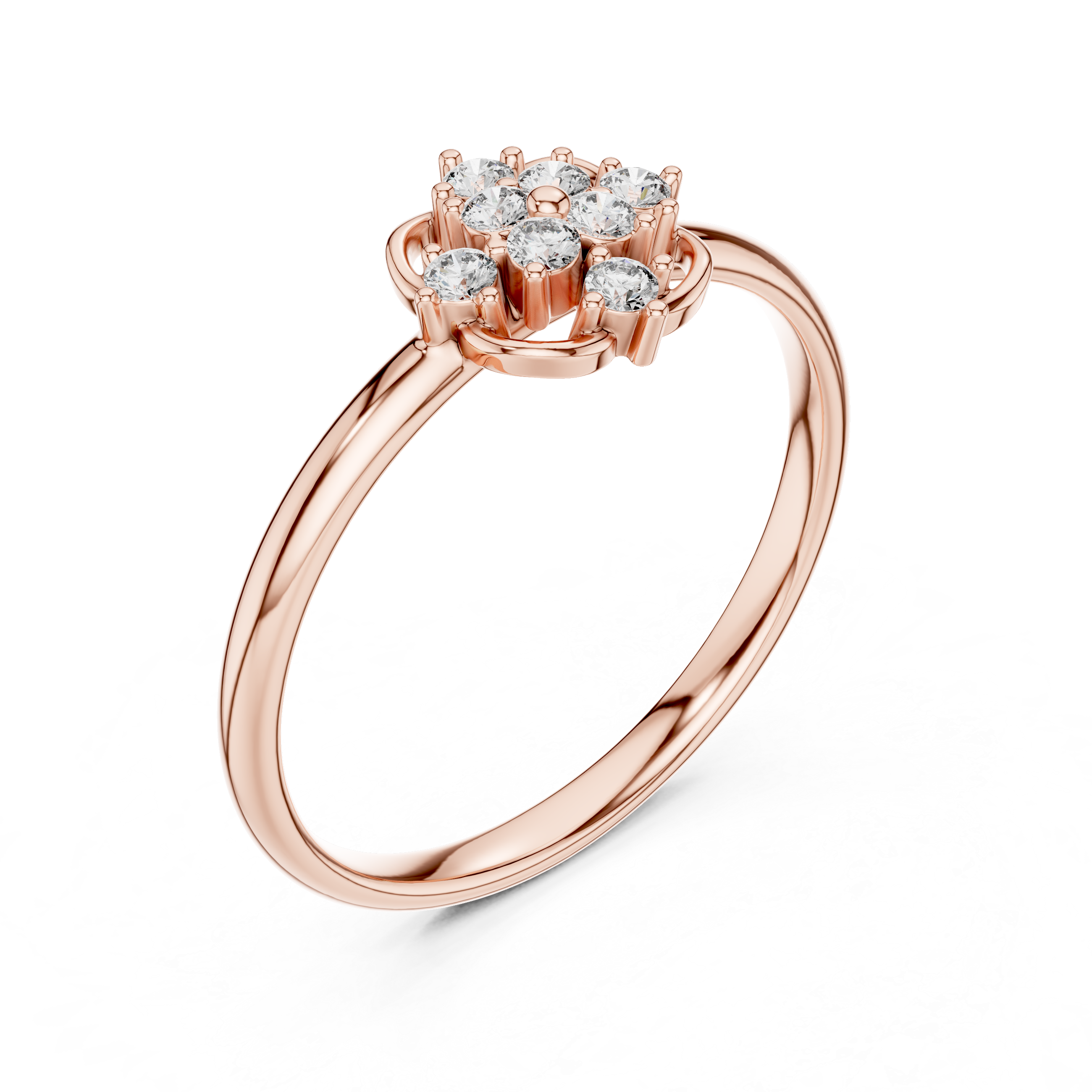Classic Floral Diamond Cluster Ring – Open Petal Halo Design