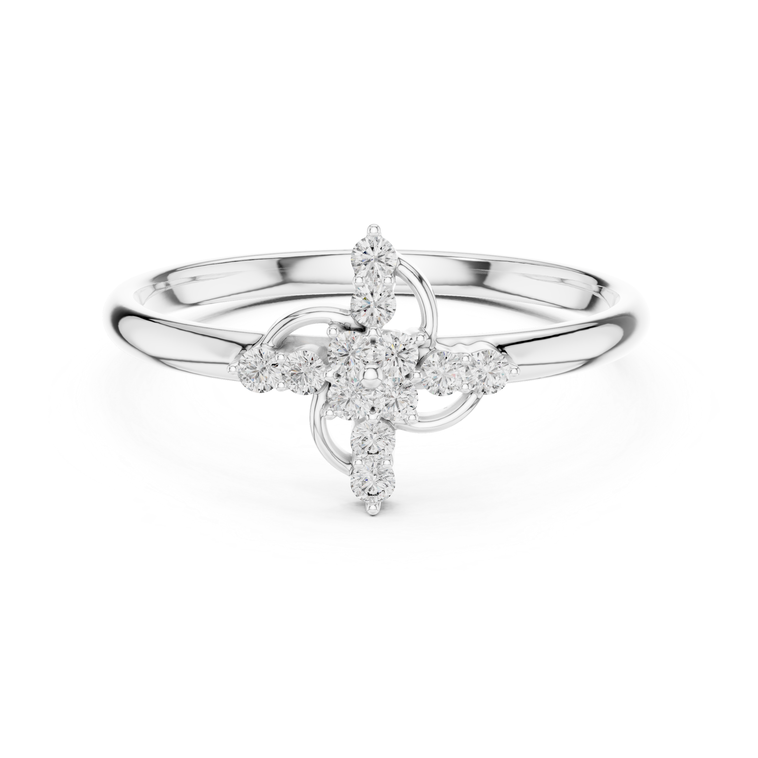 Floral Swirl Diamond Ring – Elegant Cross Cluster Design