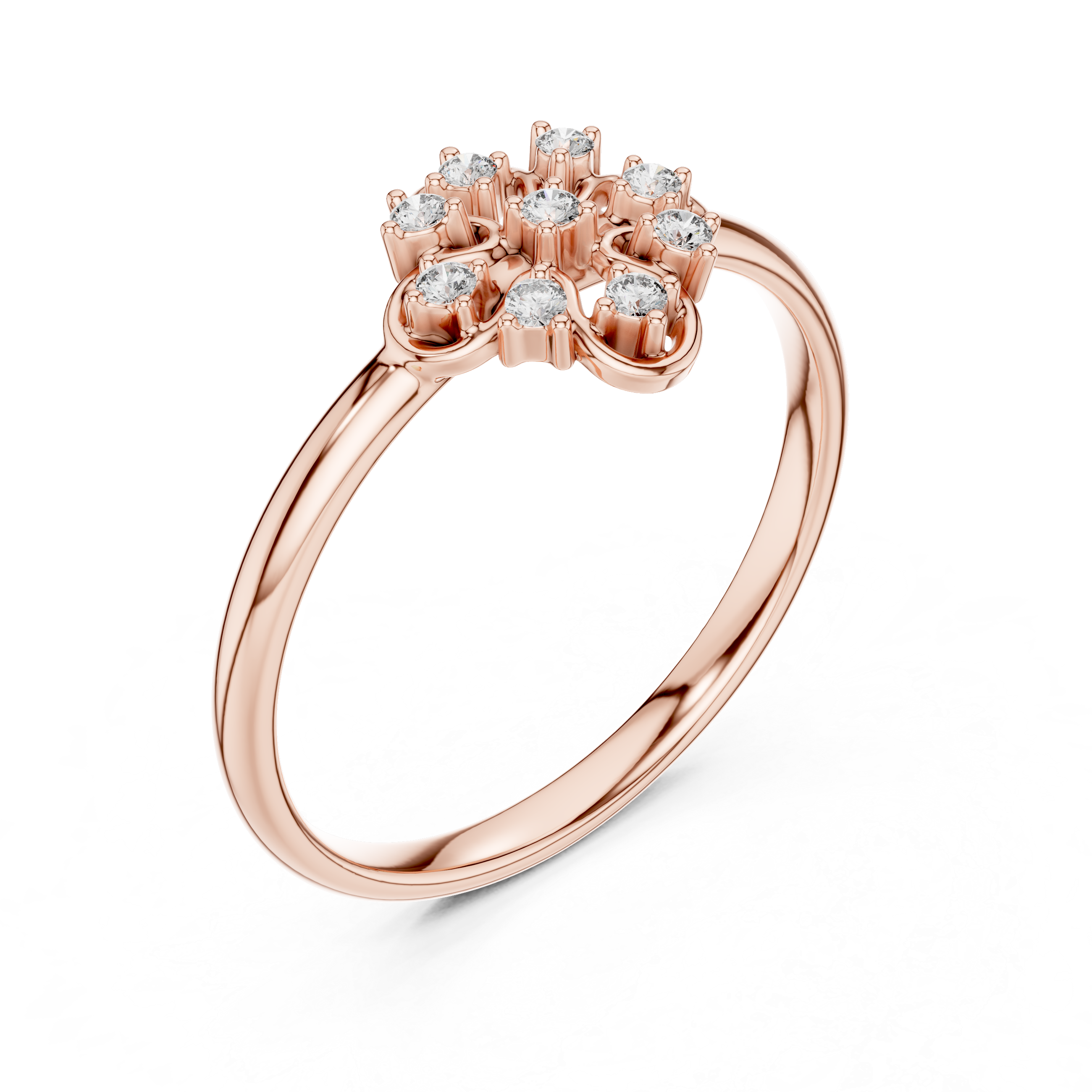 Elegant Clover Diamond Ring – Openwork Floral Cluster Design