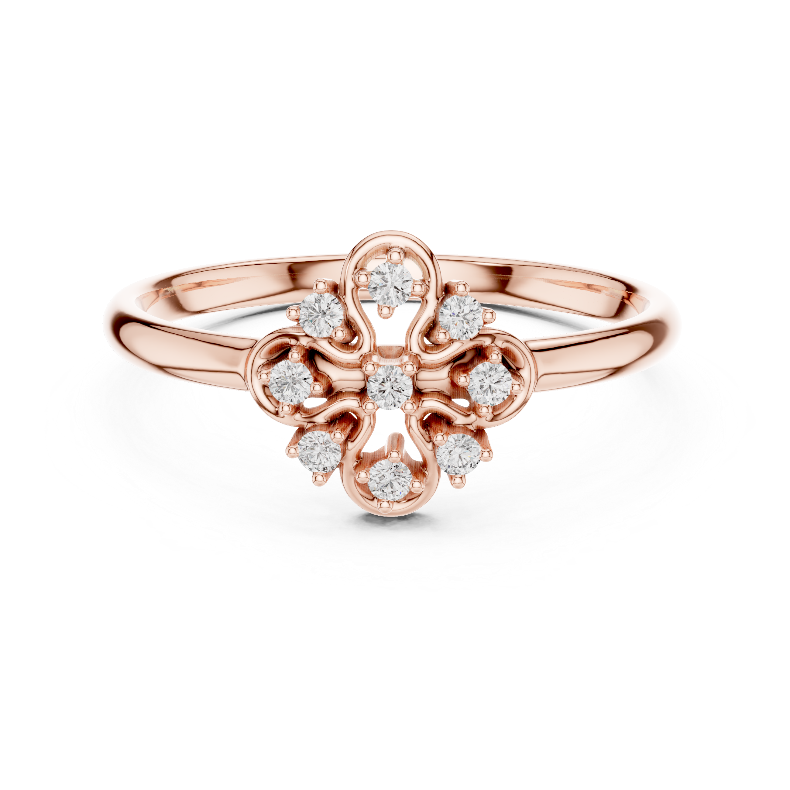 Elegant Clover Diamond Ring – Openwork Floral Cluster Design