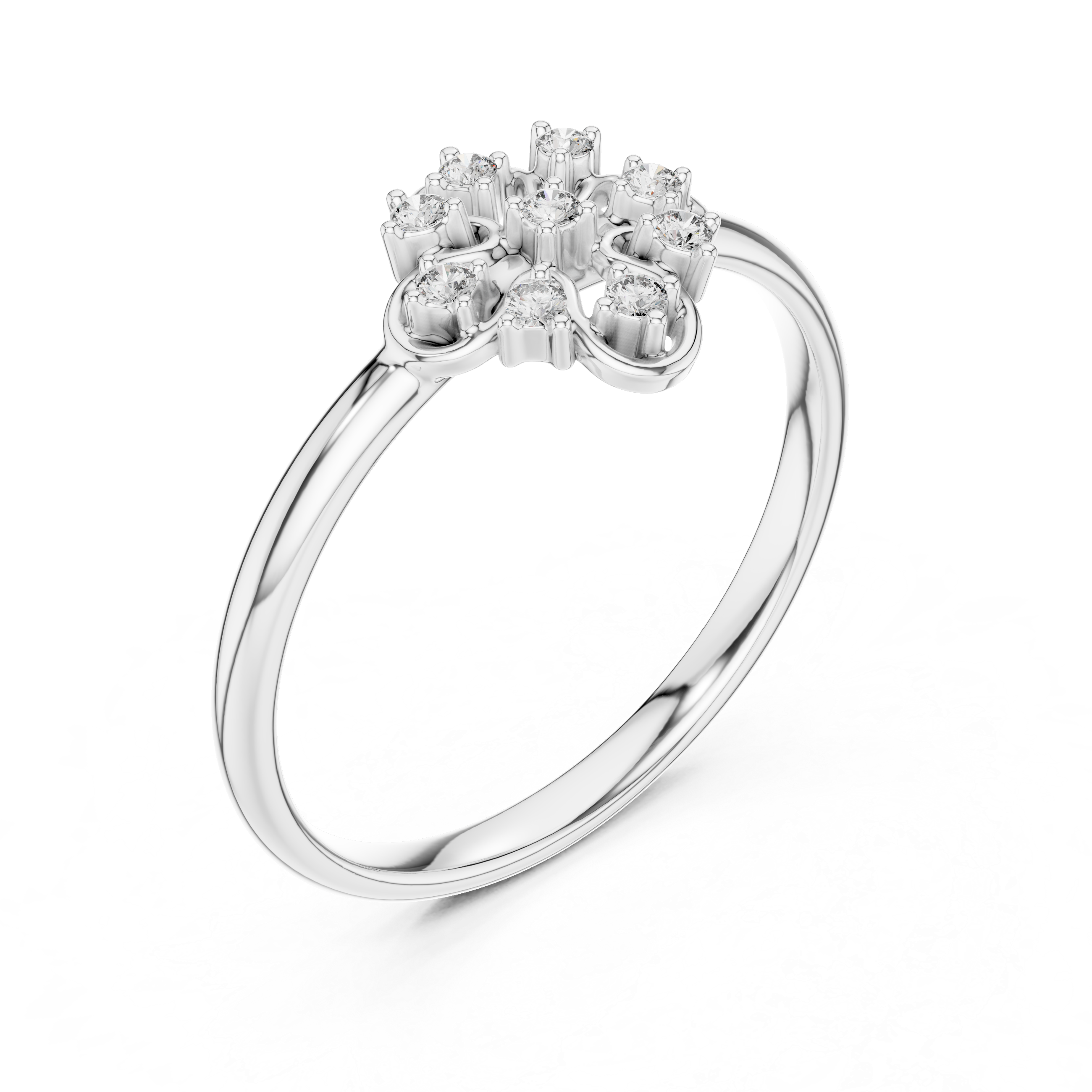Elegant Clover Diamond Ring – Openwork Floral Cluster Design