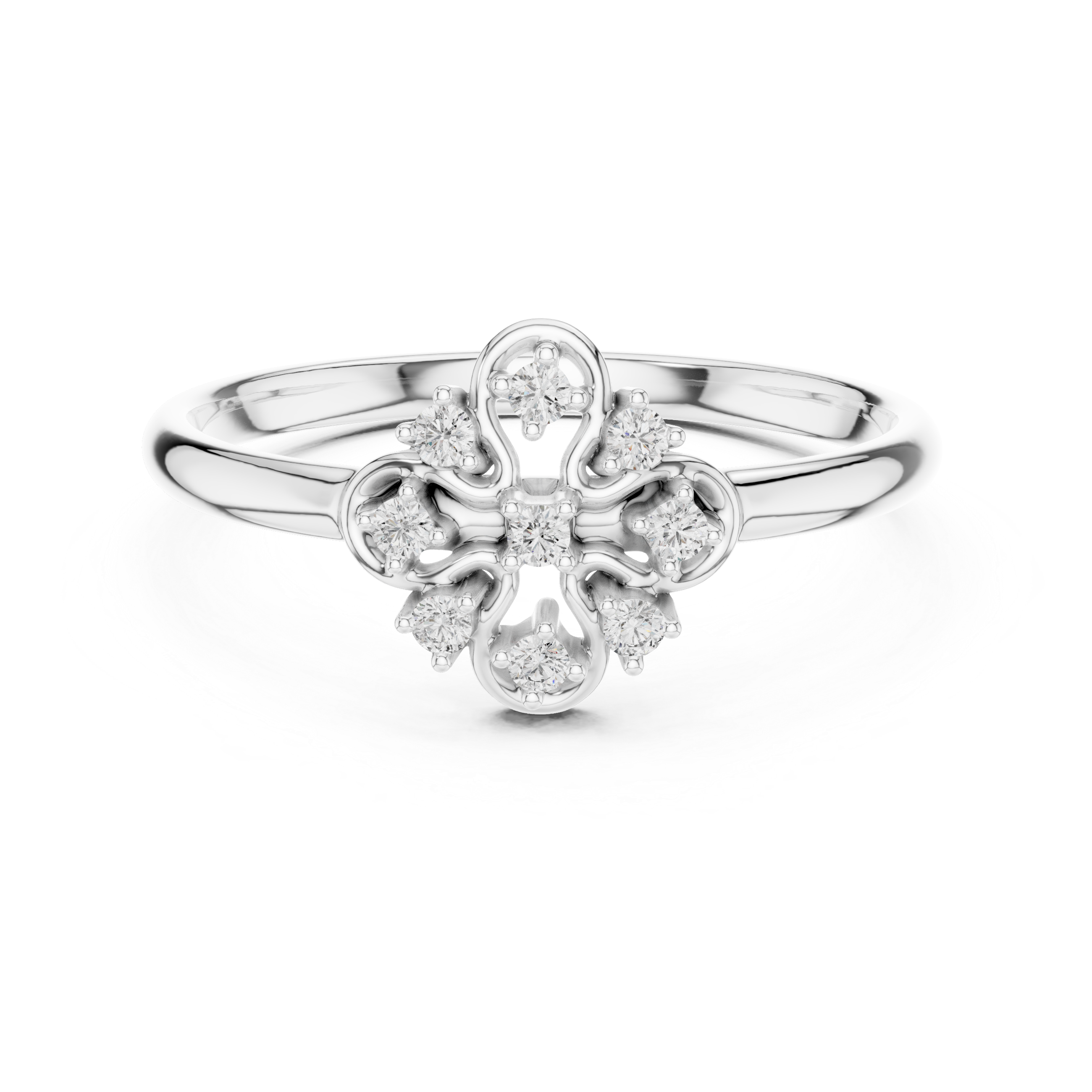 Elegant Clover Diamond Ring – Openwork Floral Cluster Design