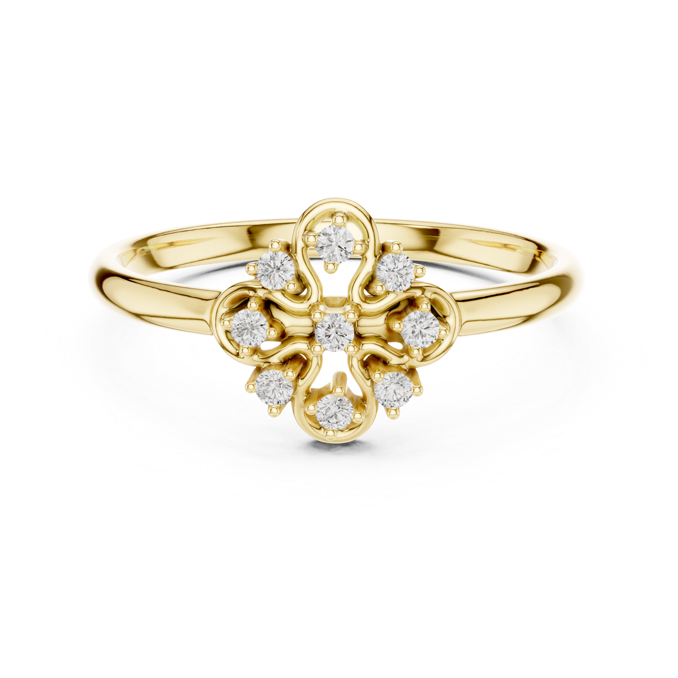 Elegant Clover Diamond Ring – Openwork Floral Cluster Design