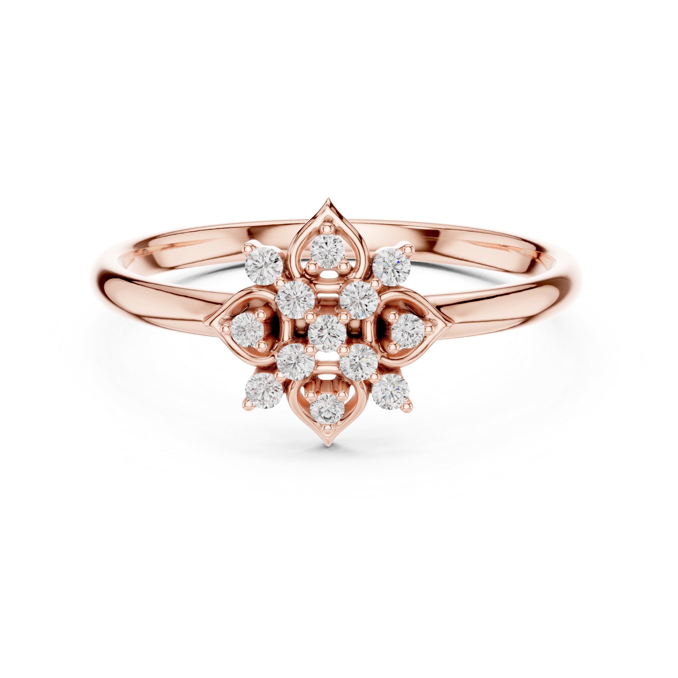 Floral Cluster Diamond Ring – Symmetrical Vintage-Inspired Design