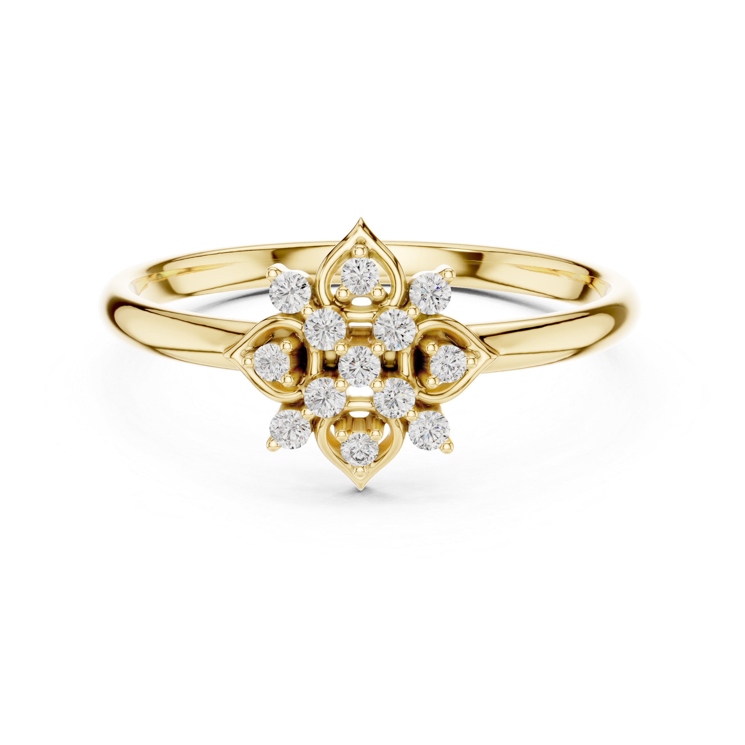 Floral Cluster Diamond Ring – Symmetrical Vintage-Inspired Design