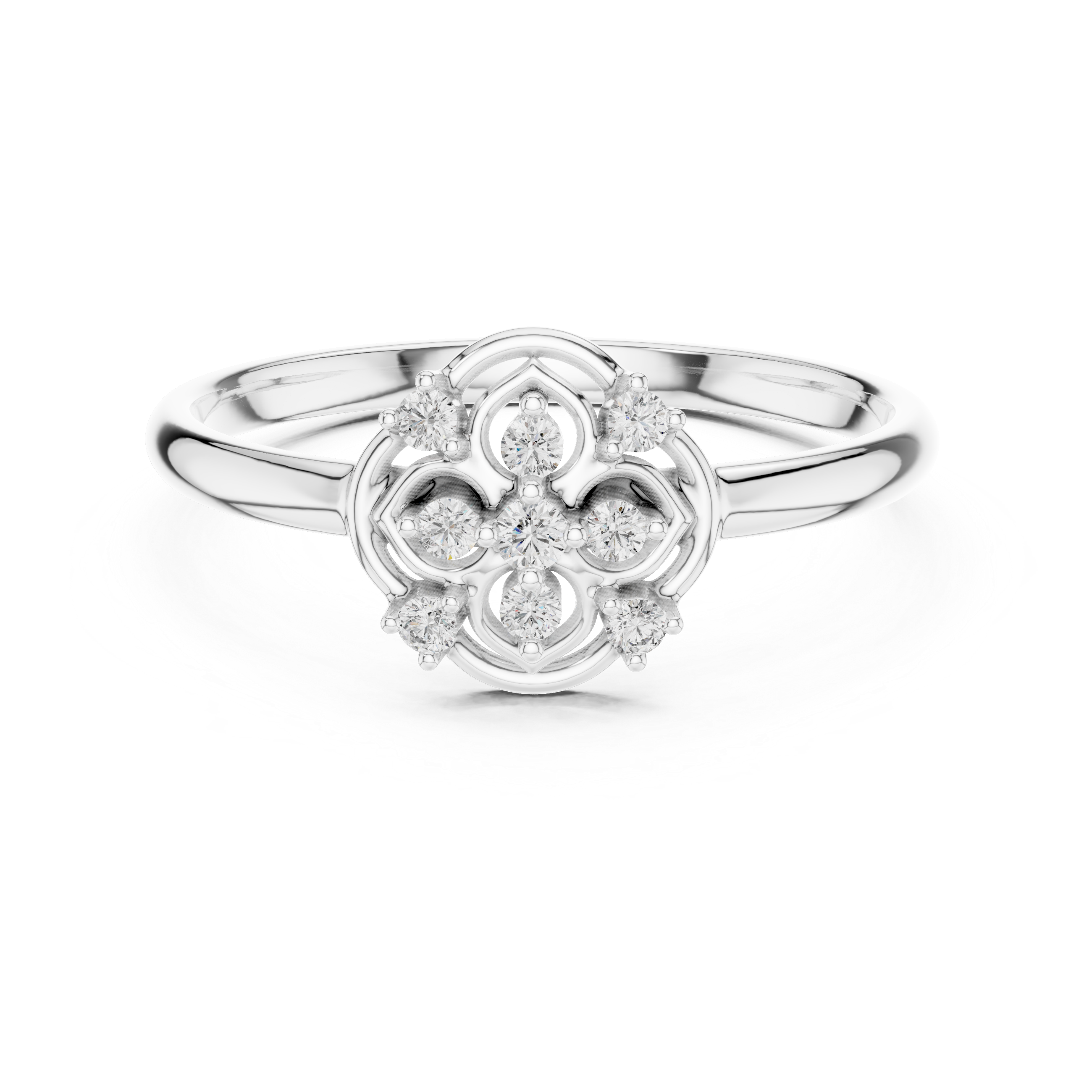 Classic Round Floral Diamond Ring – Elegant Openwork Cluster Design