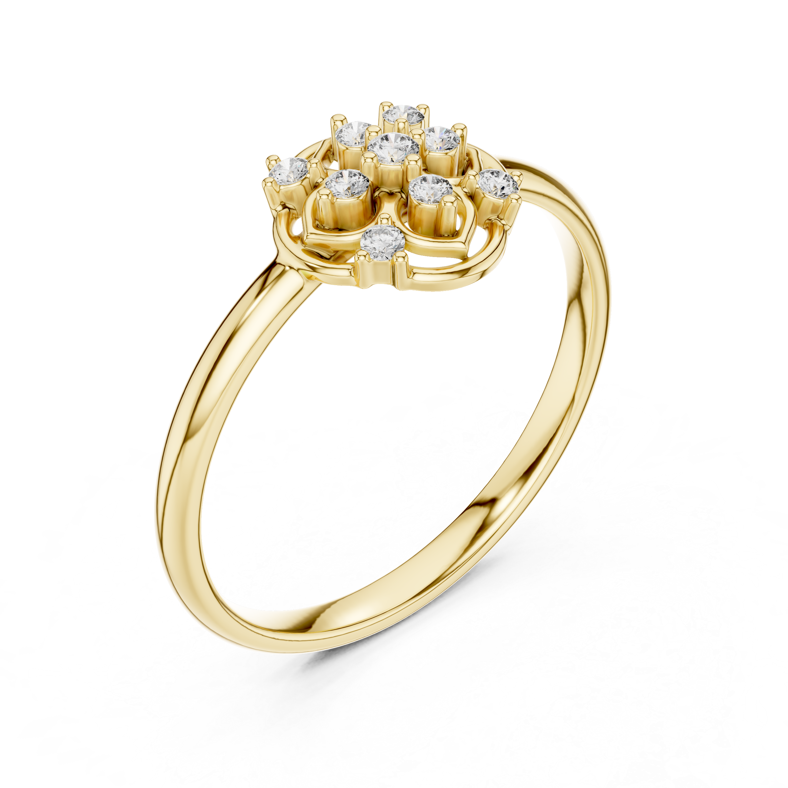 Classic Round Floral Diamond Ring – Elegant Openwork Cluster Design