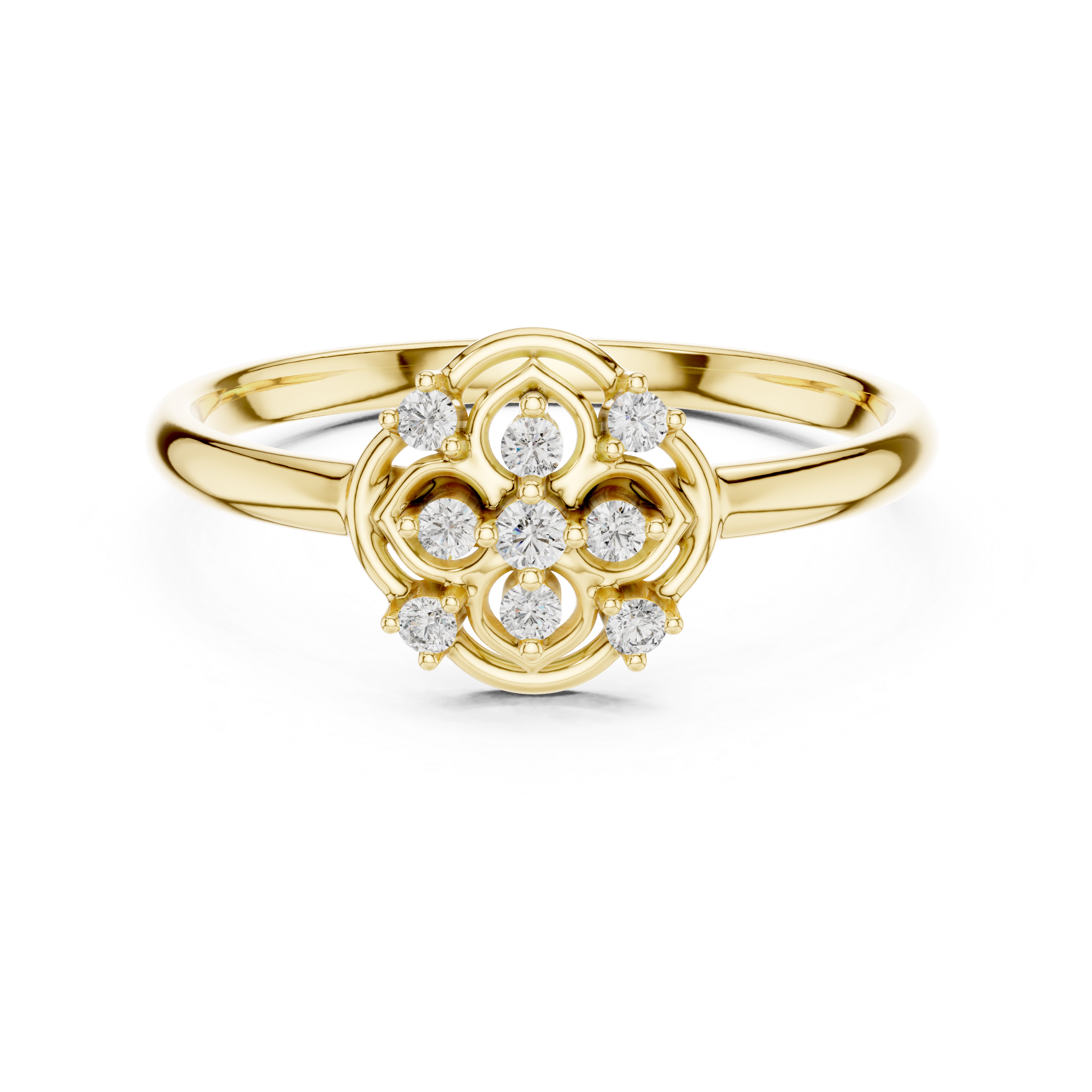 Classic Round Floral Diamond Ring – Elegant Openwork Cluster Design