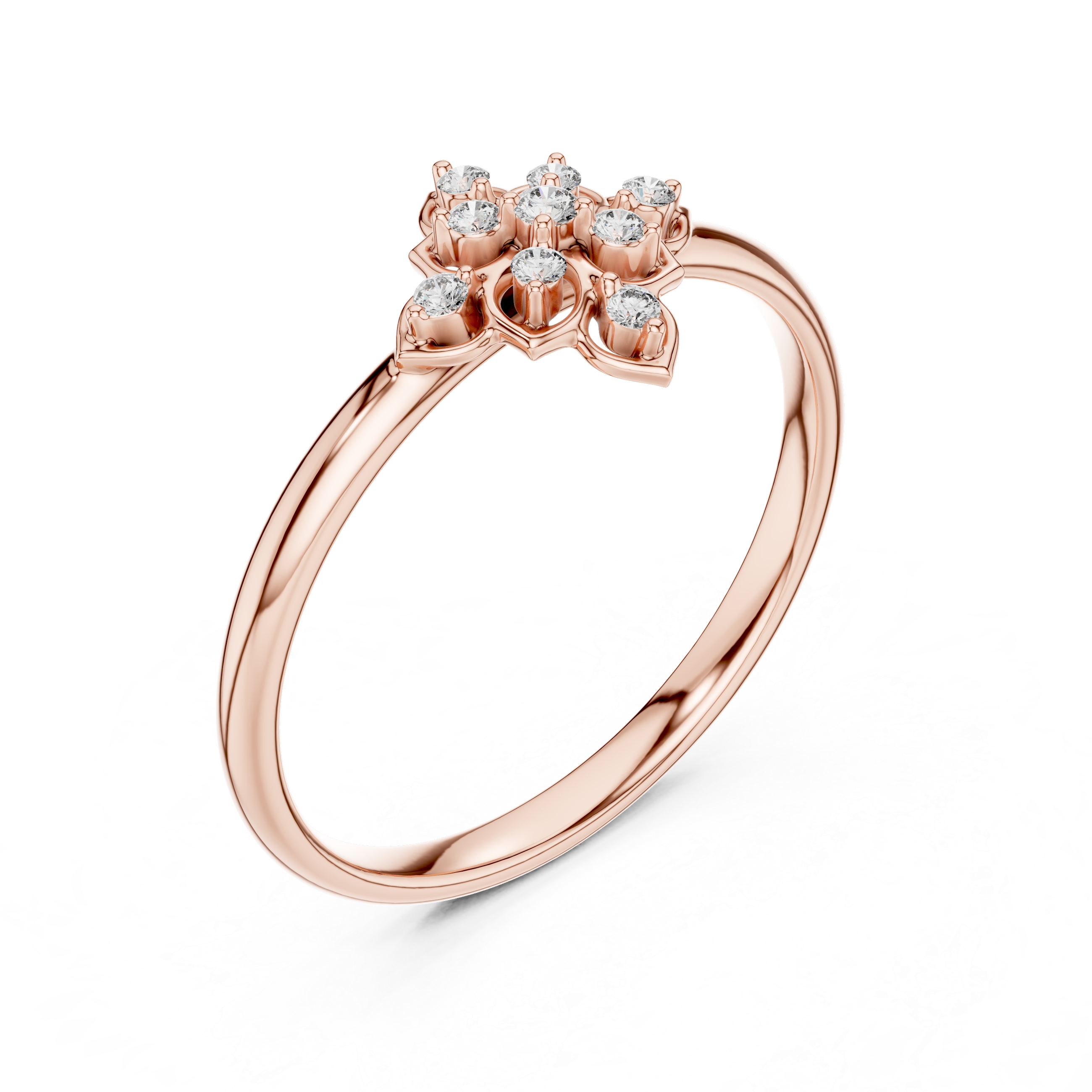 Geometric Floral Diamond Ring – Minimal Clover-Inspired Design