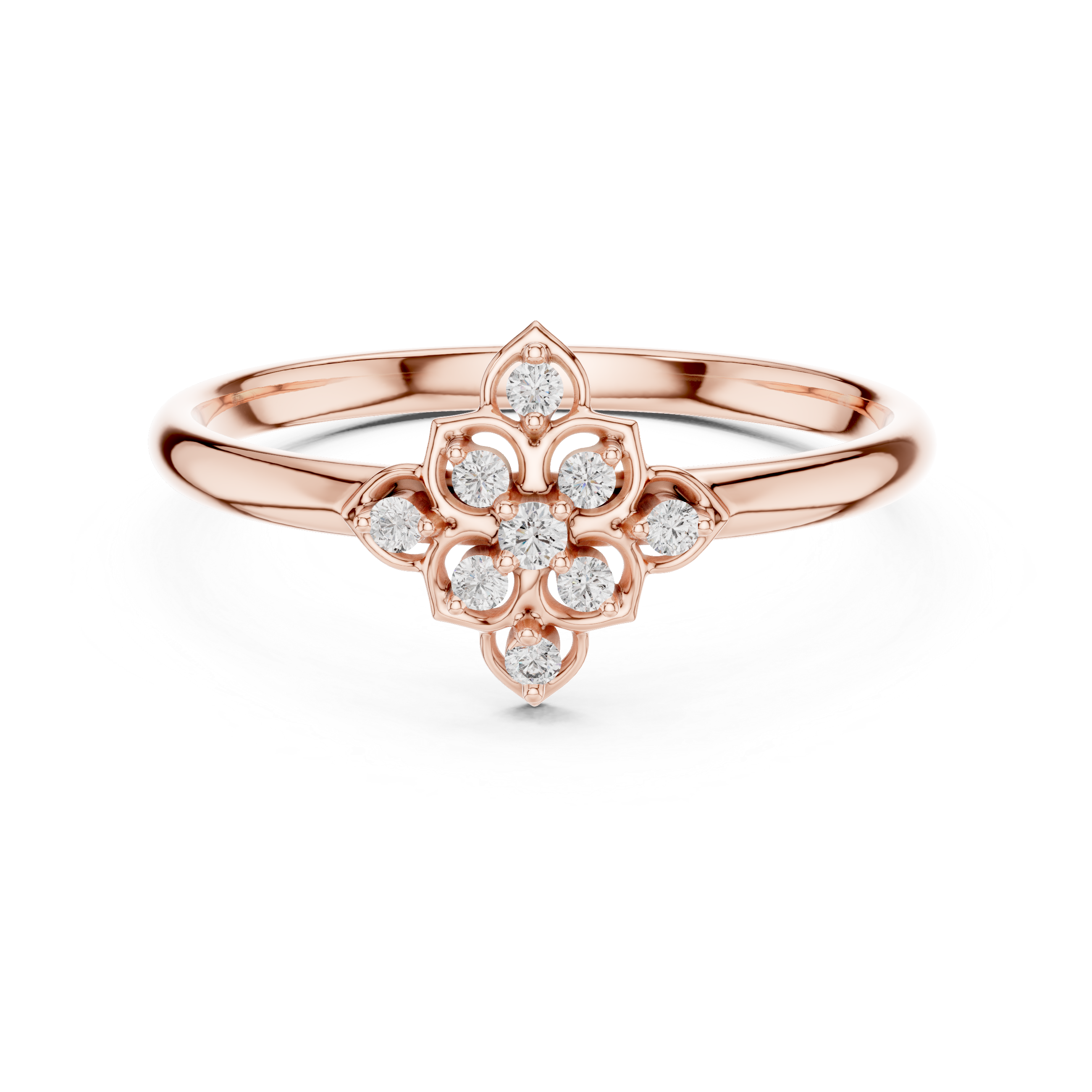Geometric Floral Diamond Ring – Minimal Clover-Inspired Design