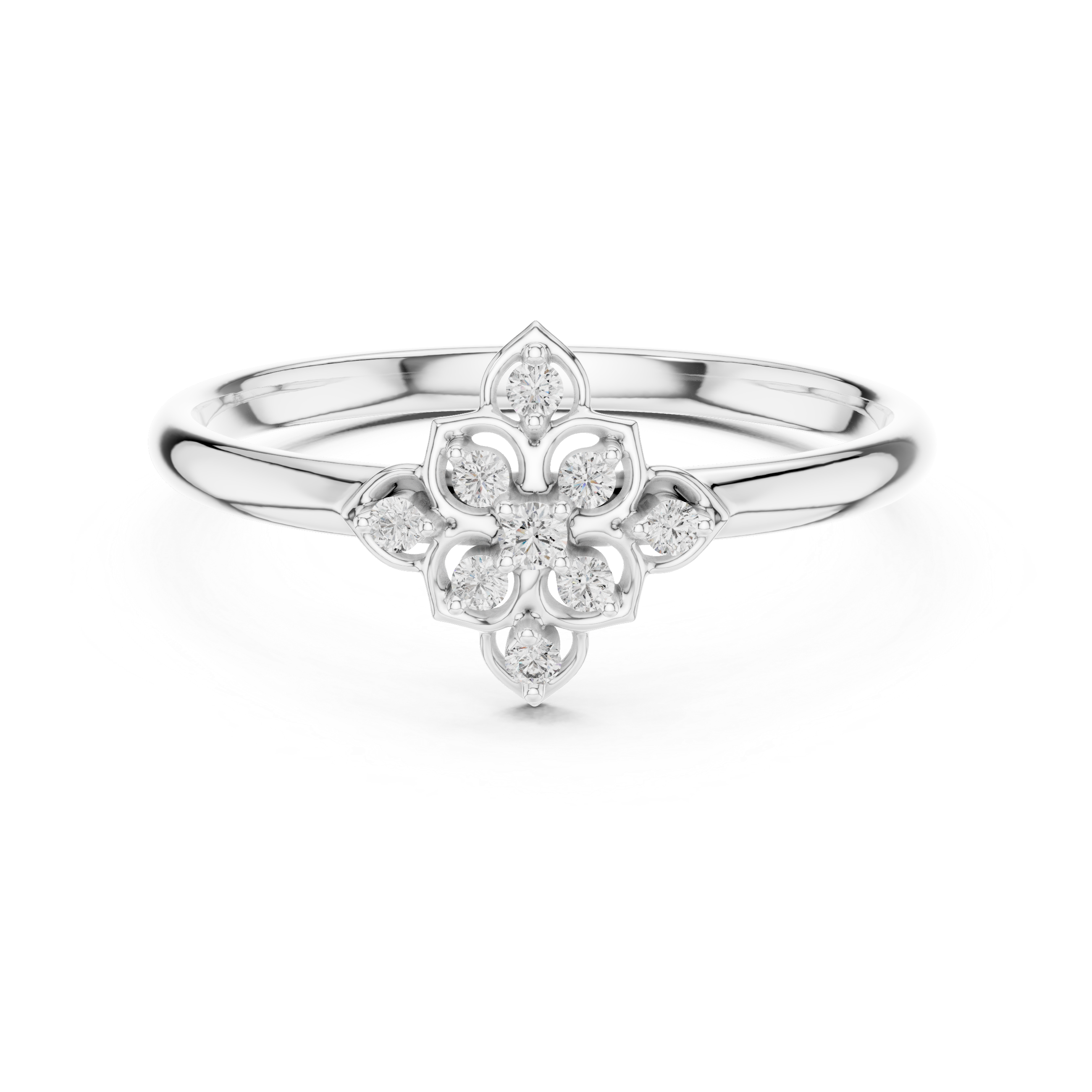 Geometric Floral Diamond Ring – Minimal Clover-Inspired Design