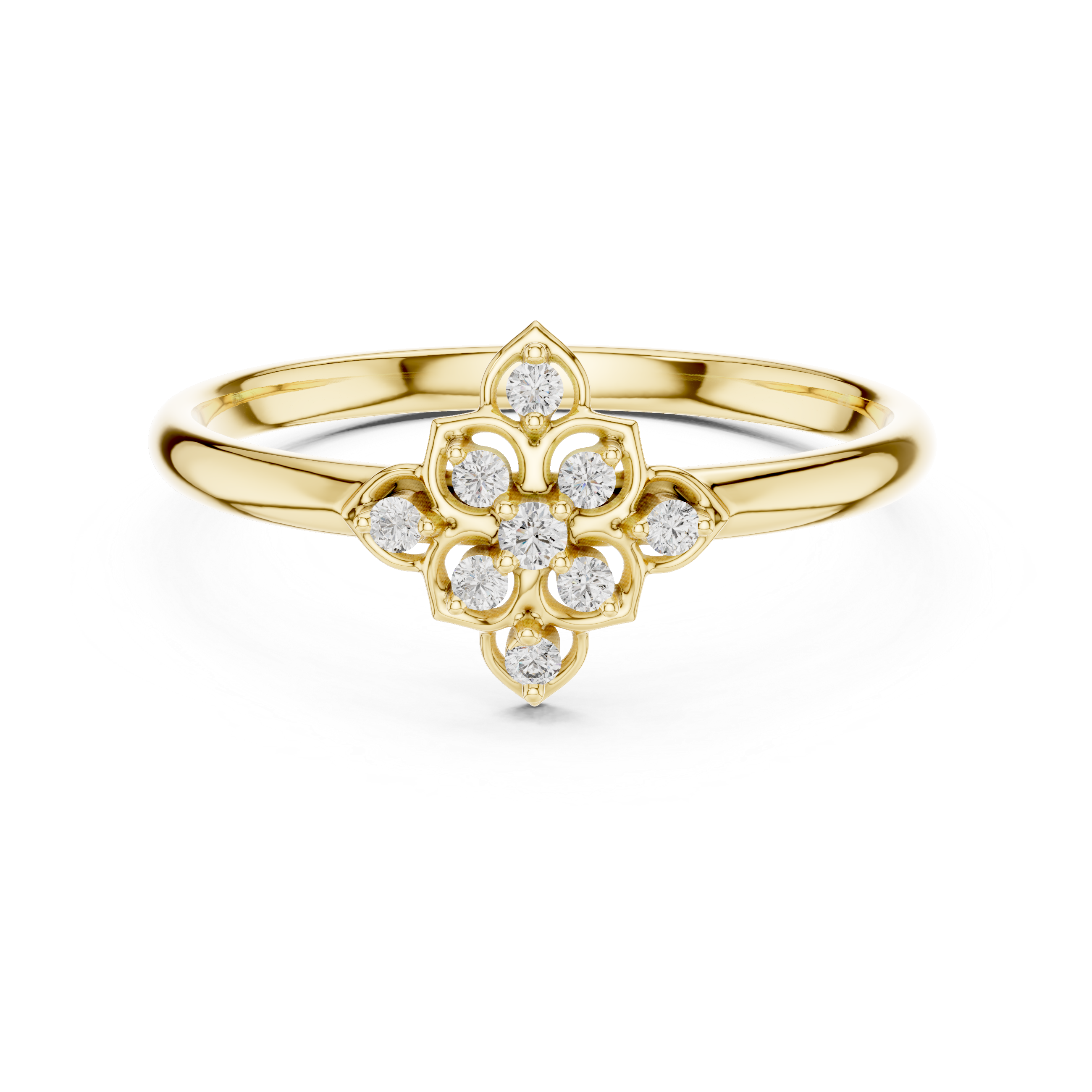 Geometric Floral Diamond Ring – Minimal Clover-Inspired Design