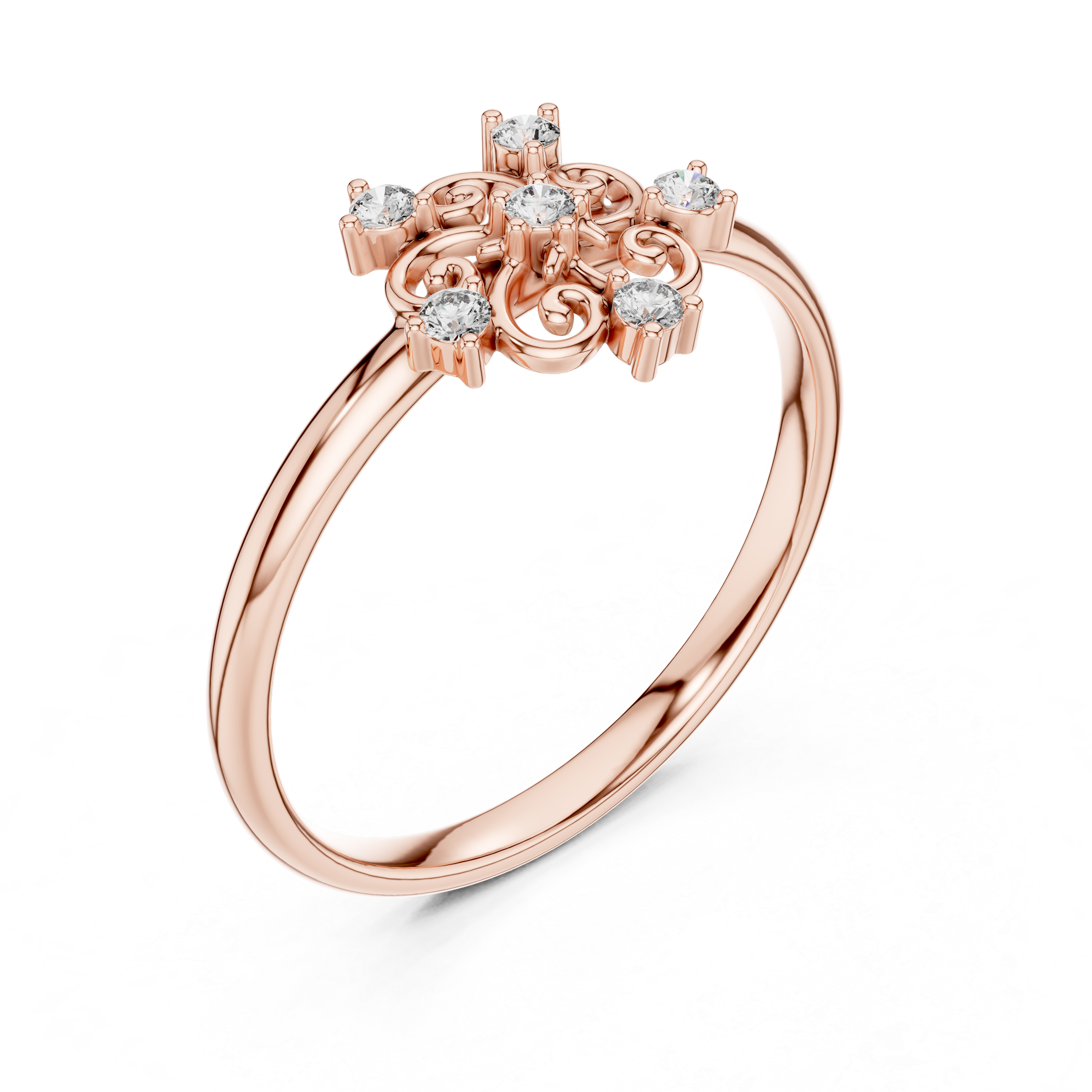 Vintage Scroll Diamond Ring – Ornate Floral Filigree Design