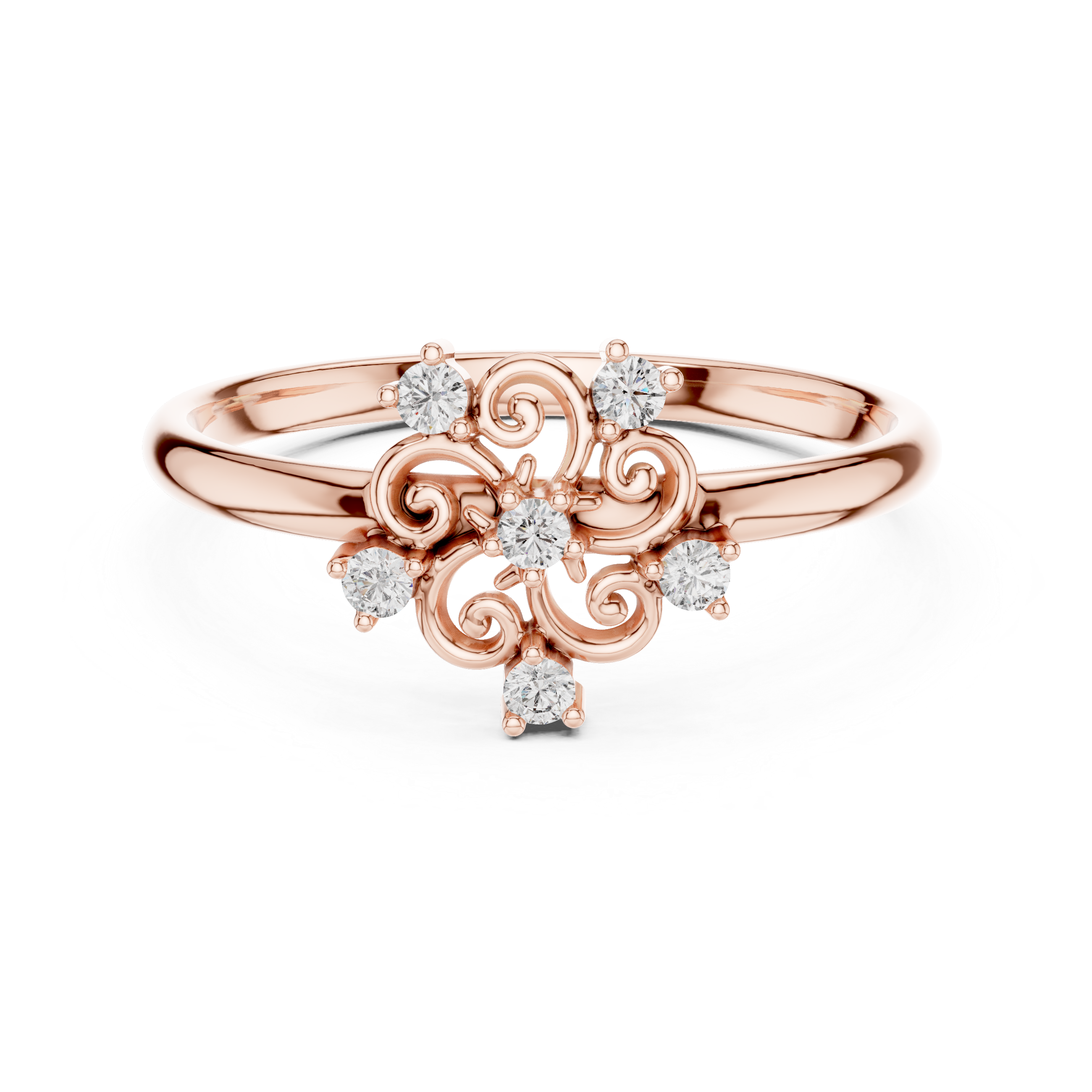 Vintage Scroll Diamond Ring – Ornate Floral Filigree Design
