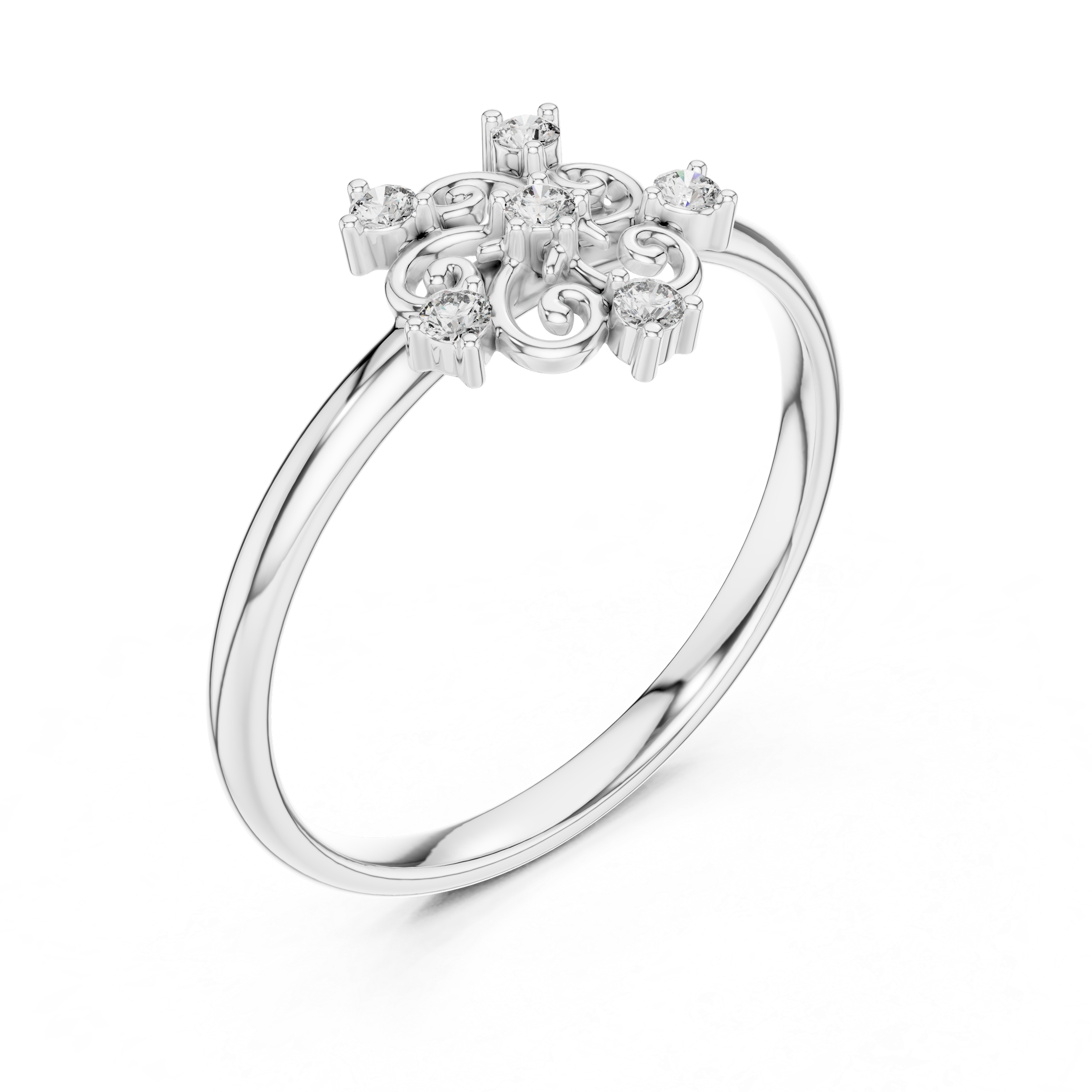 Vintage Scroll Diamond Ring – Ornate Floral Filigree Design