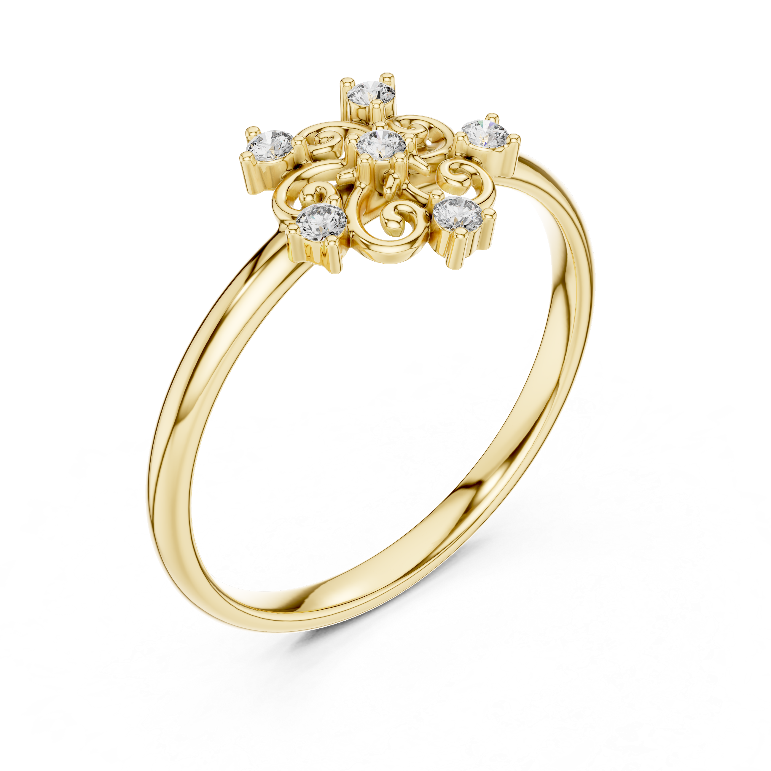 Vintage Scroll Diamond Ring – Ornate Floral Filigree Design