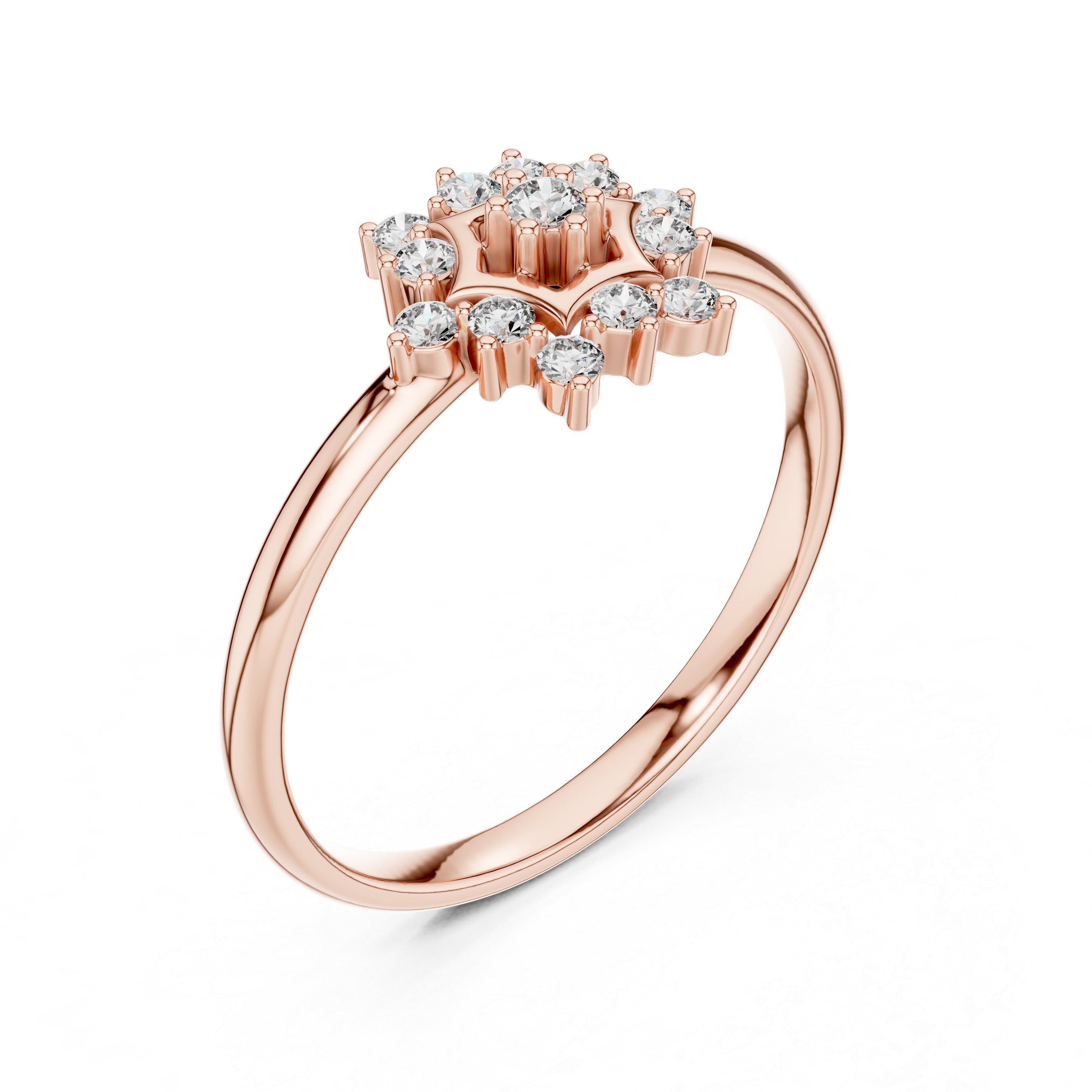 Star Halo Diamond Cluster Ring – Minimal Geometric Floral Design