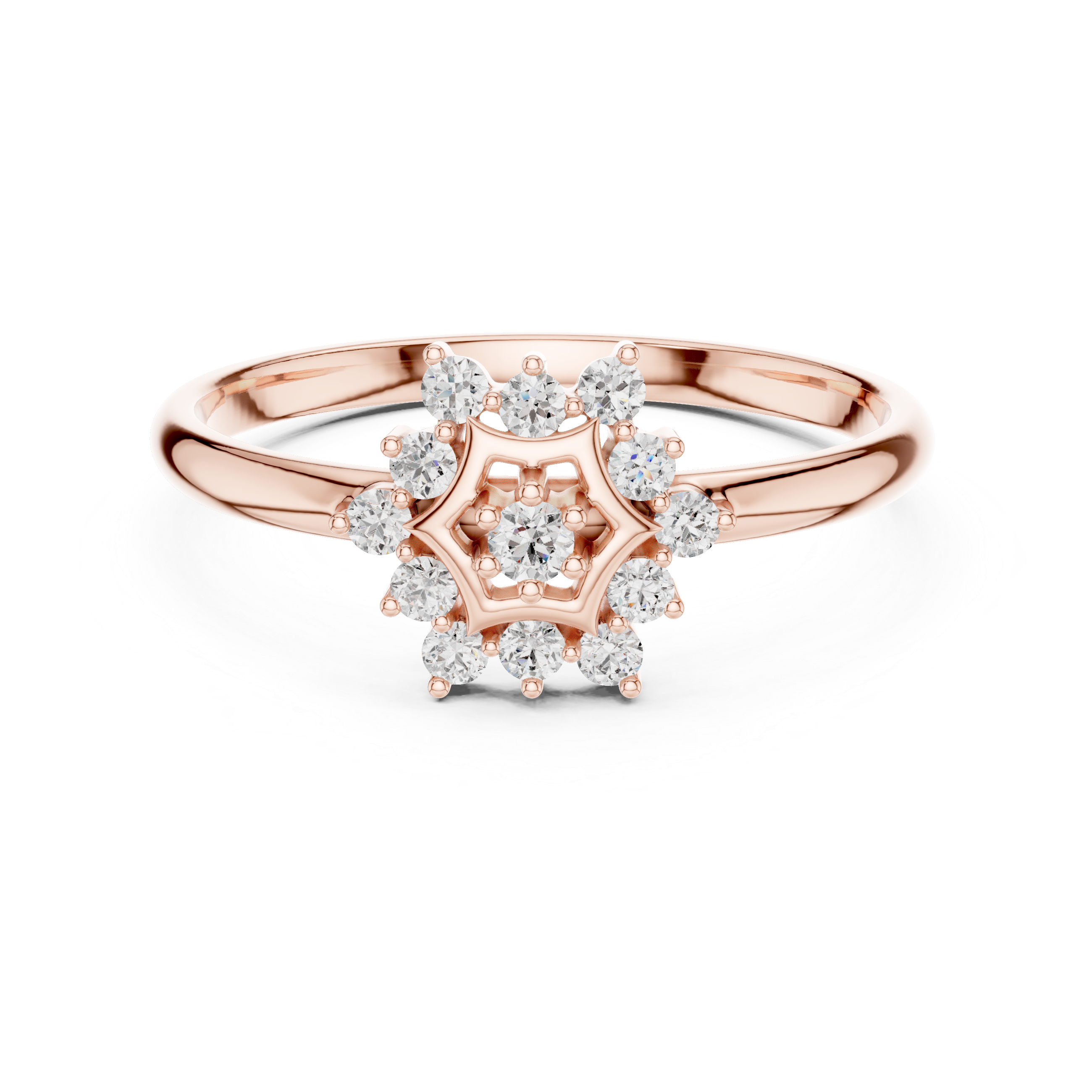 Star Halo Diamond Cluster Ring – Minimal Geometric Floral Design