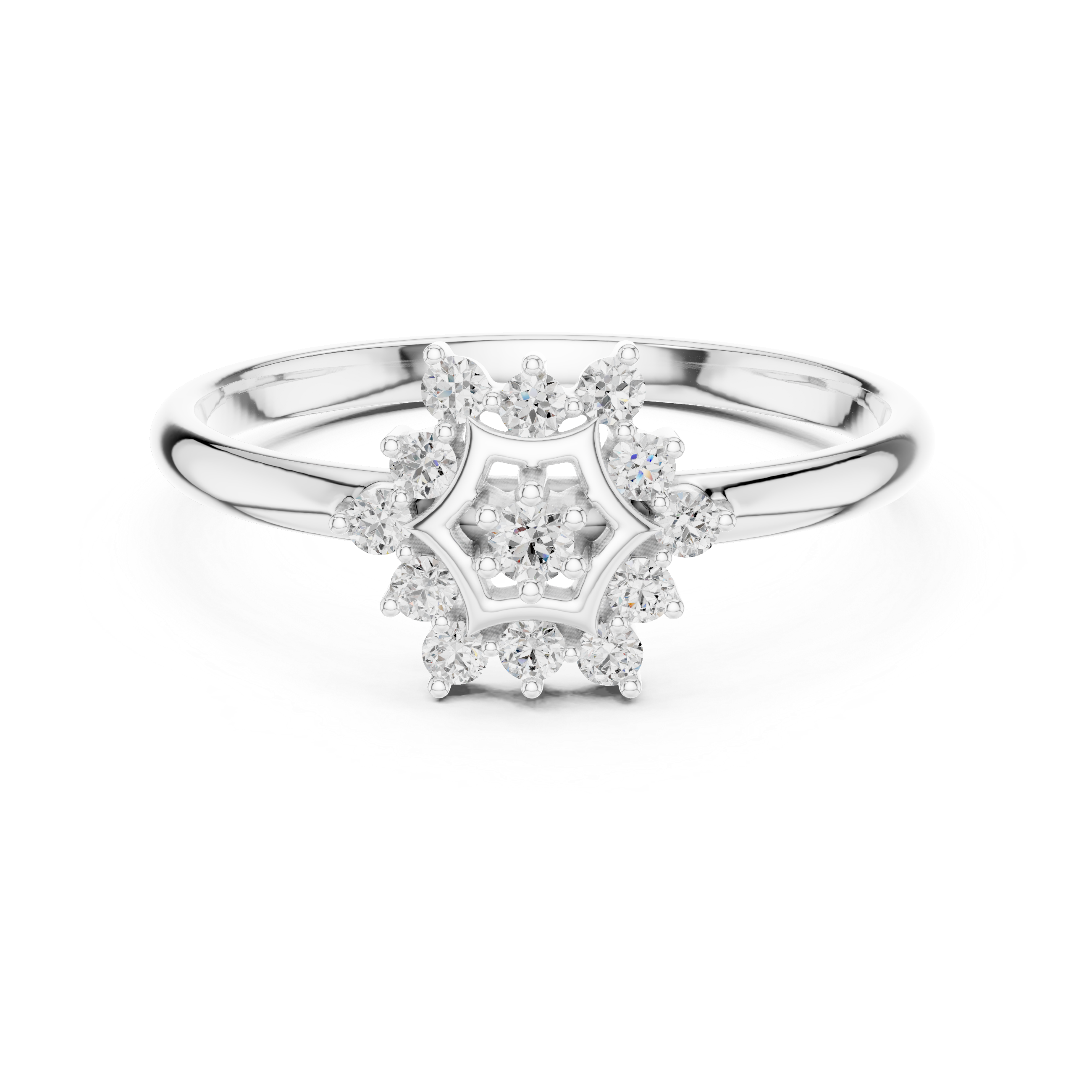 Star Halo Diamond Cluster Ring – Minimal Geometric Floral Design