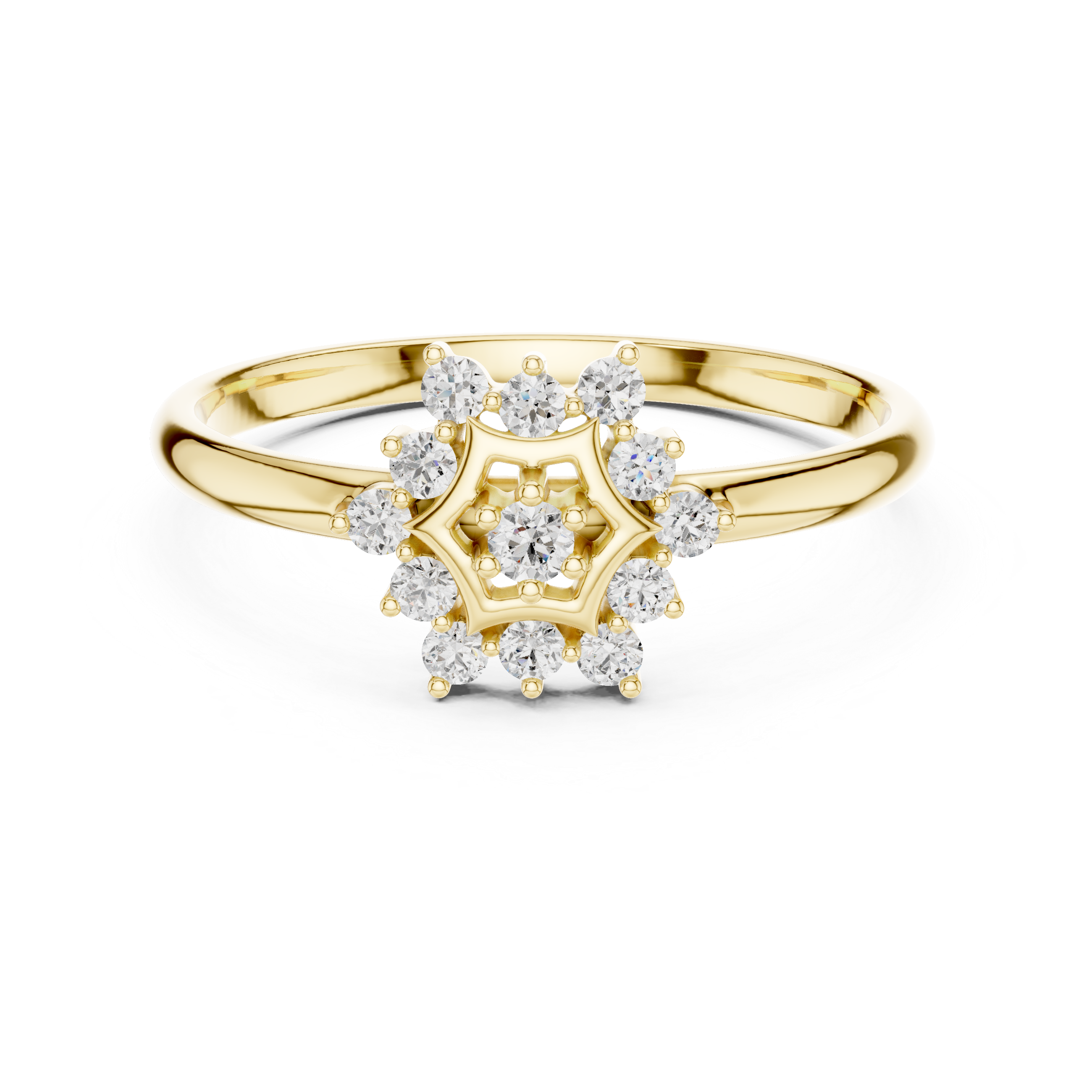 Star Halo Diamond Cluster Ring – Minimal Geometric Floral Design